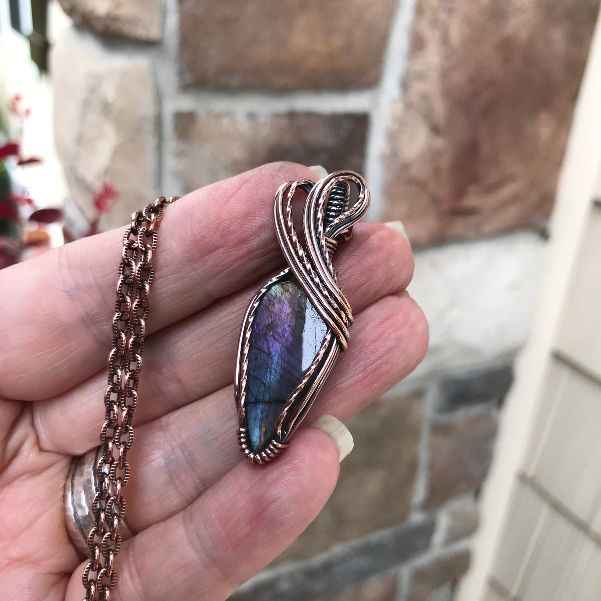 Purple Rainbow Labradorite Copper Pendant