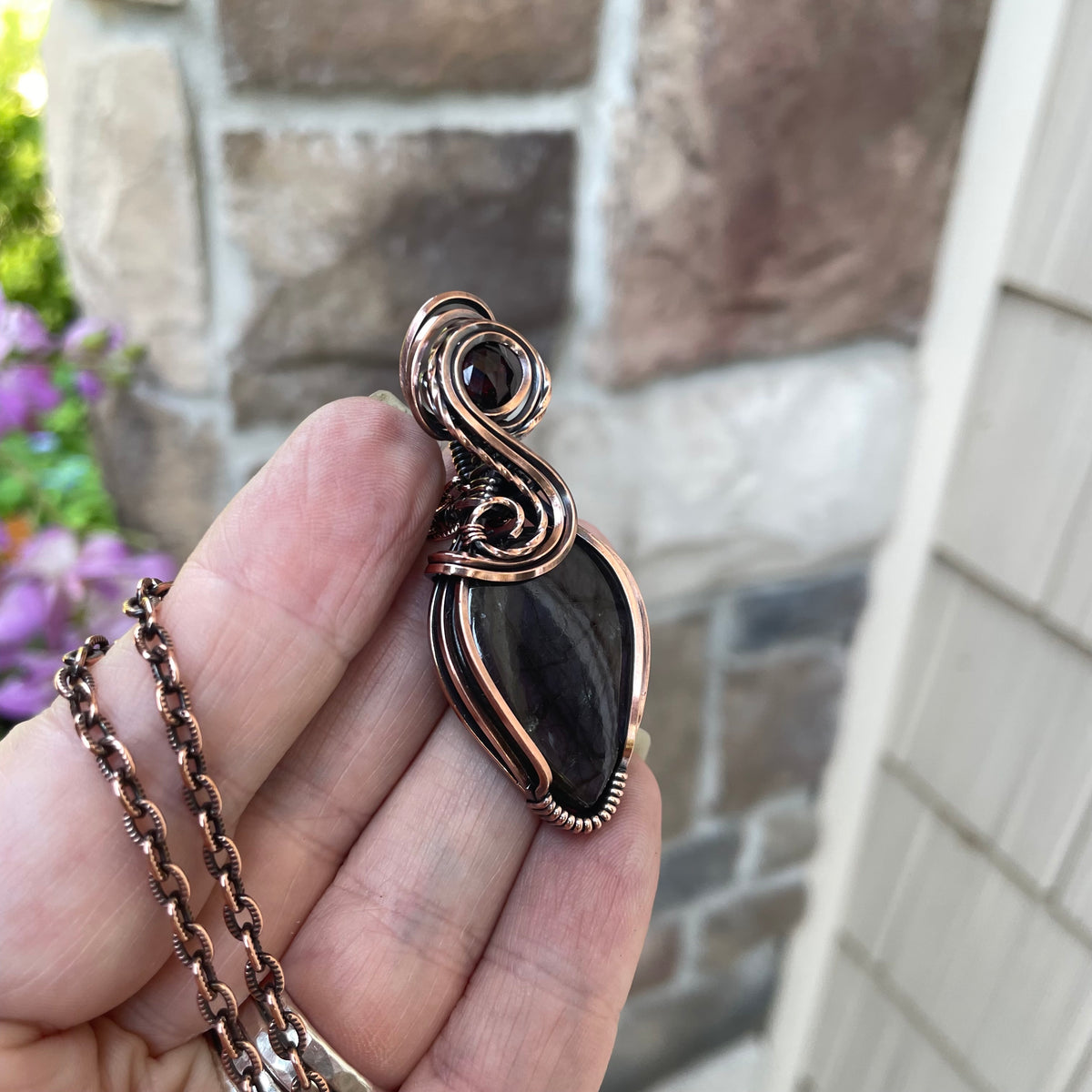 Purple Labradorite & Garnet Copper Necklace