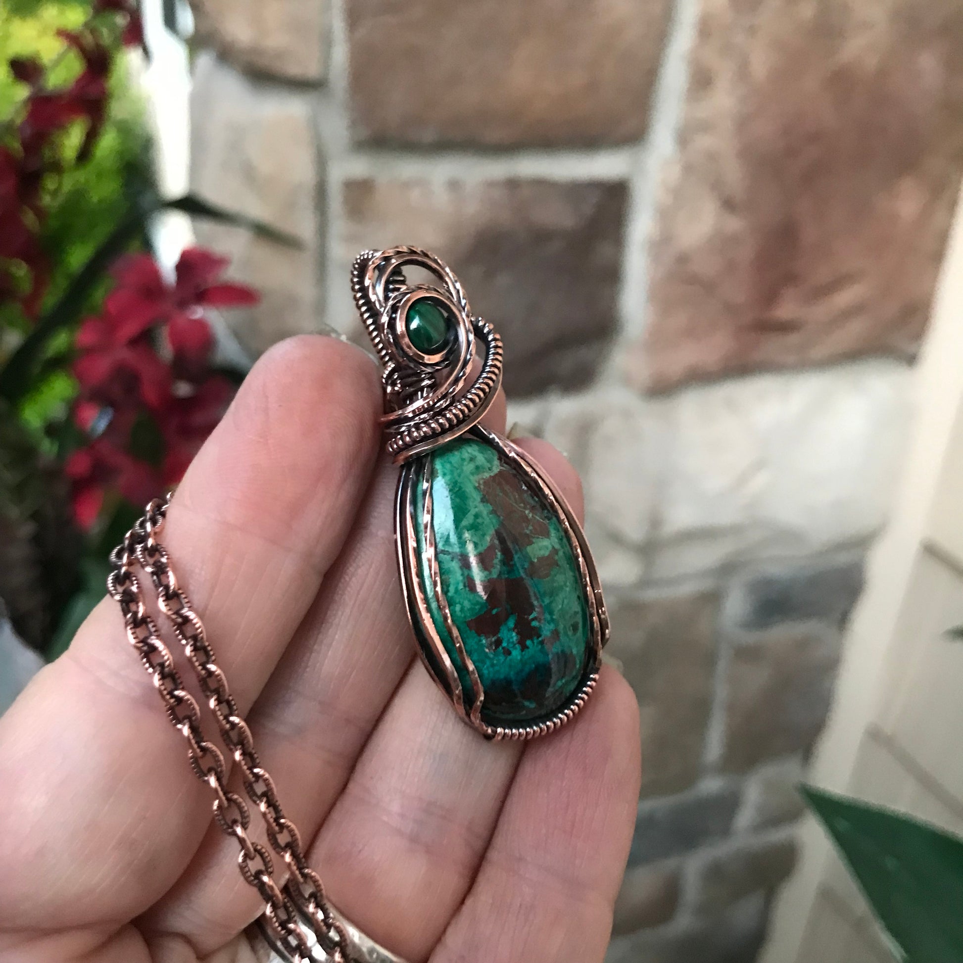 Shattuckite with Malachite Accent Copper Necklace