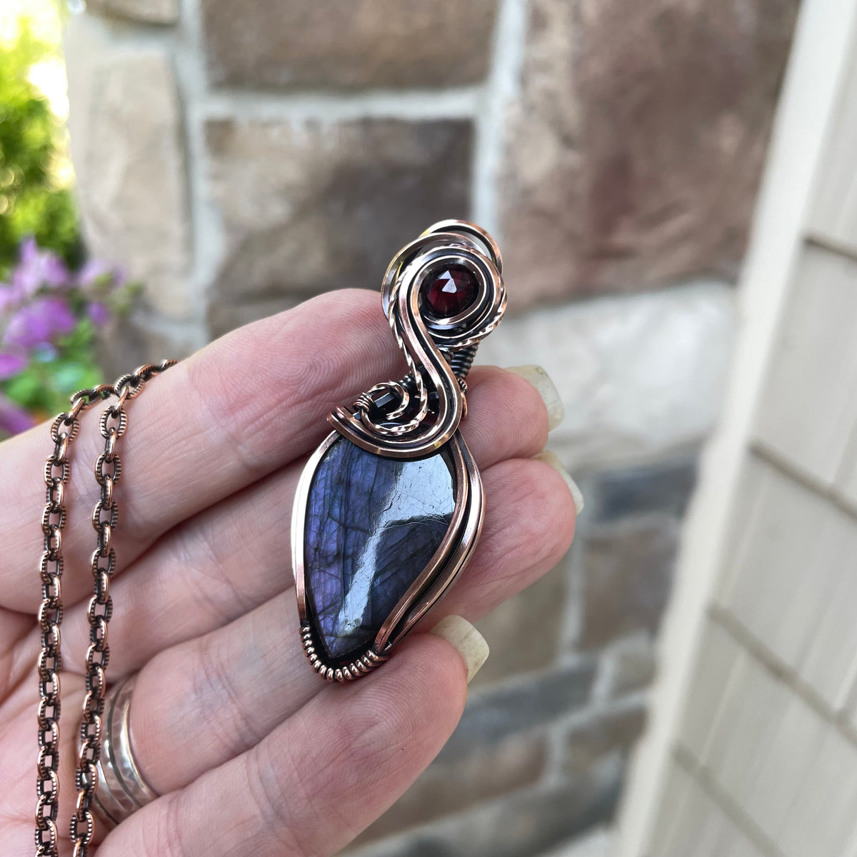 Purple Labradorite & Garnet Copper Necklace