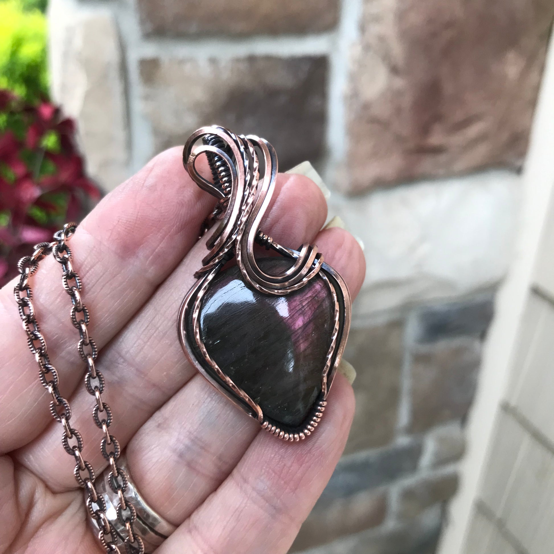 Maroon Labradorite Copper Necklace