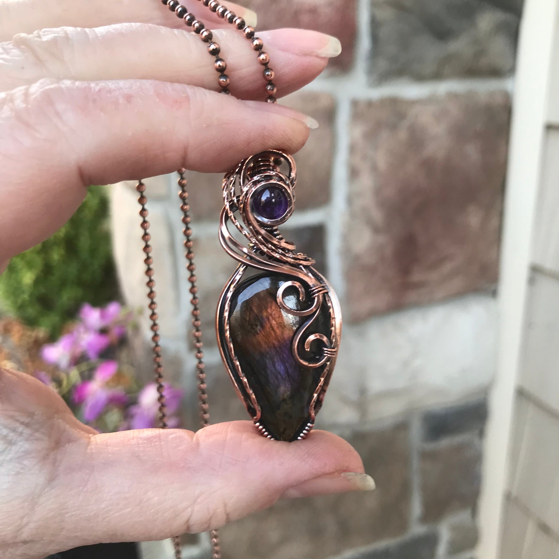 Purple Amber Labradorite Copper Necklace