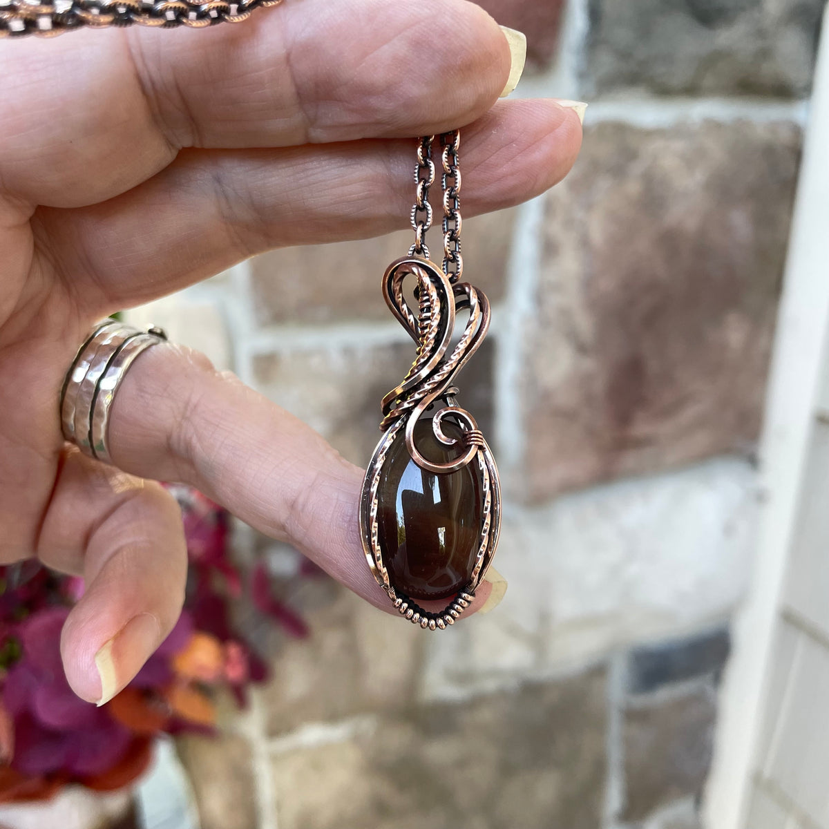 Smoky Quartz Oval Copper Necklace