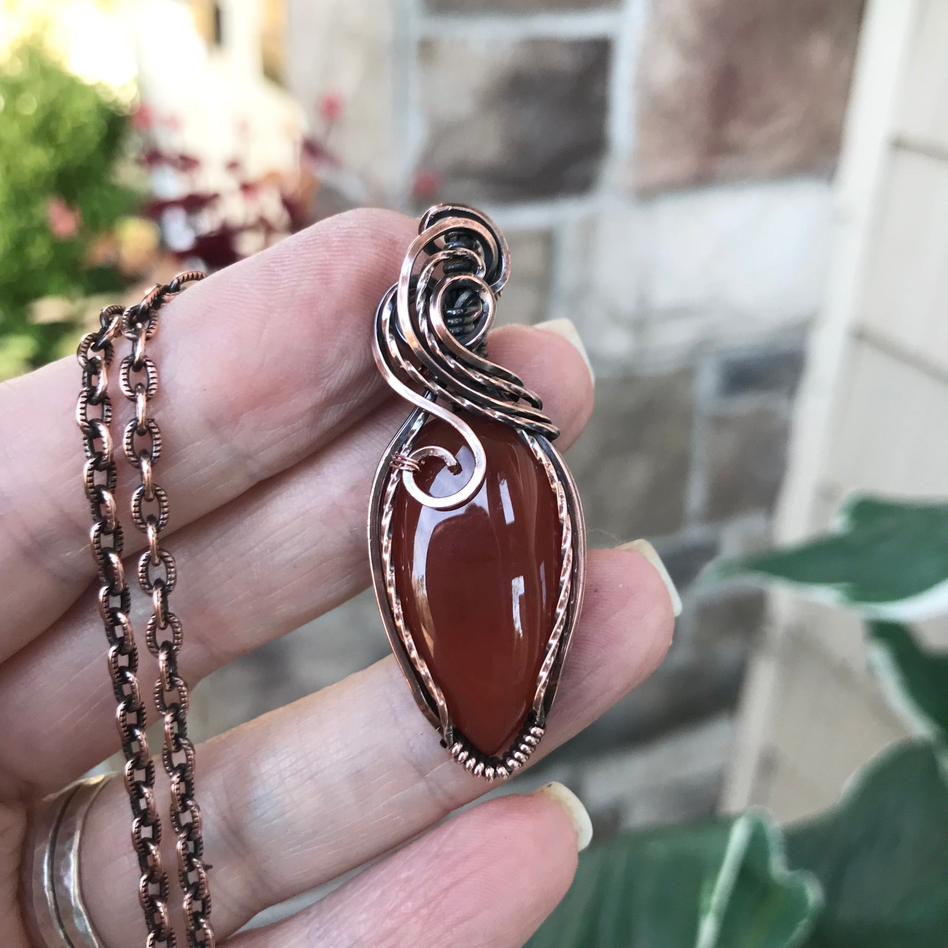 Carnelian Teardrop Copper Necklace