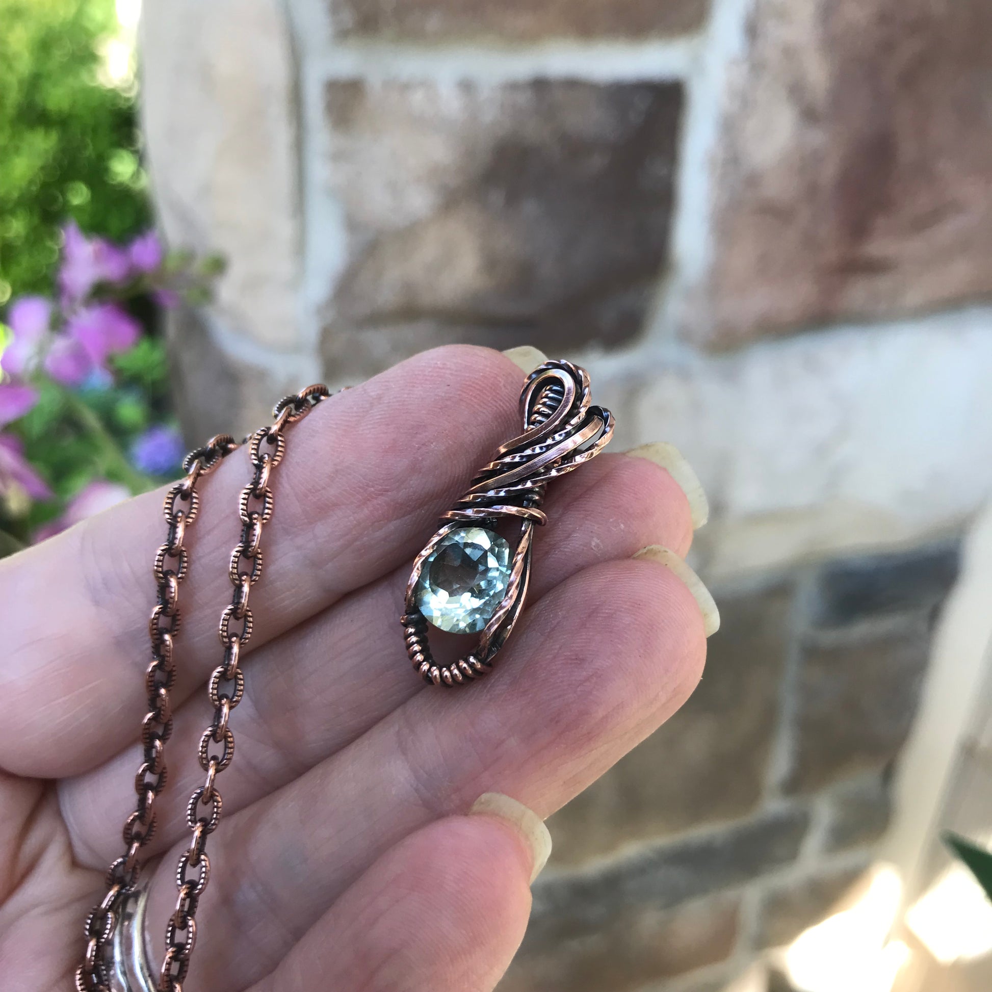 Faceted Prasiolite Mini Copper Pendant
