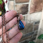 Blue small labradorite teardrop shape copper pendant by Moonlet Jewelry