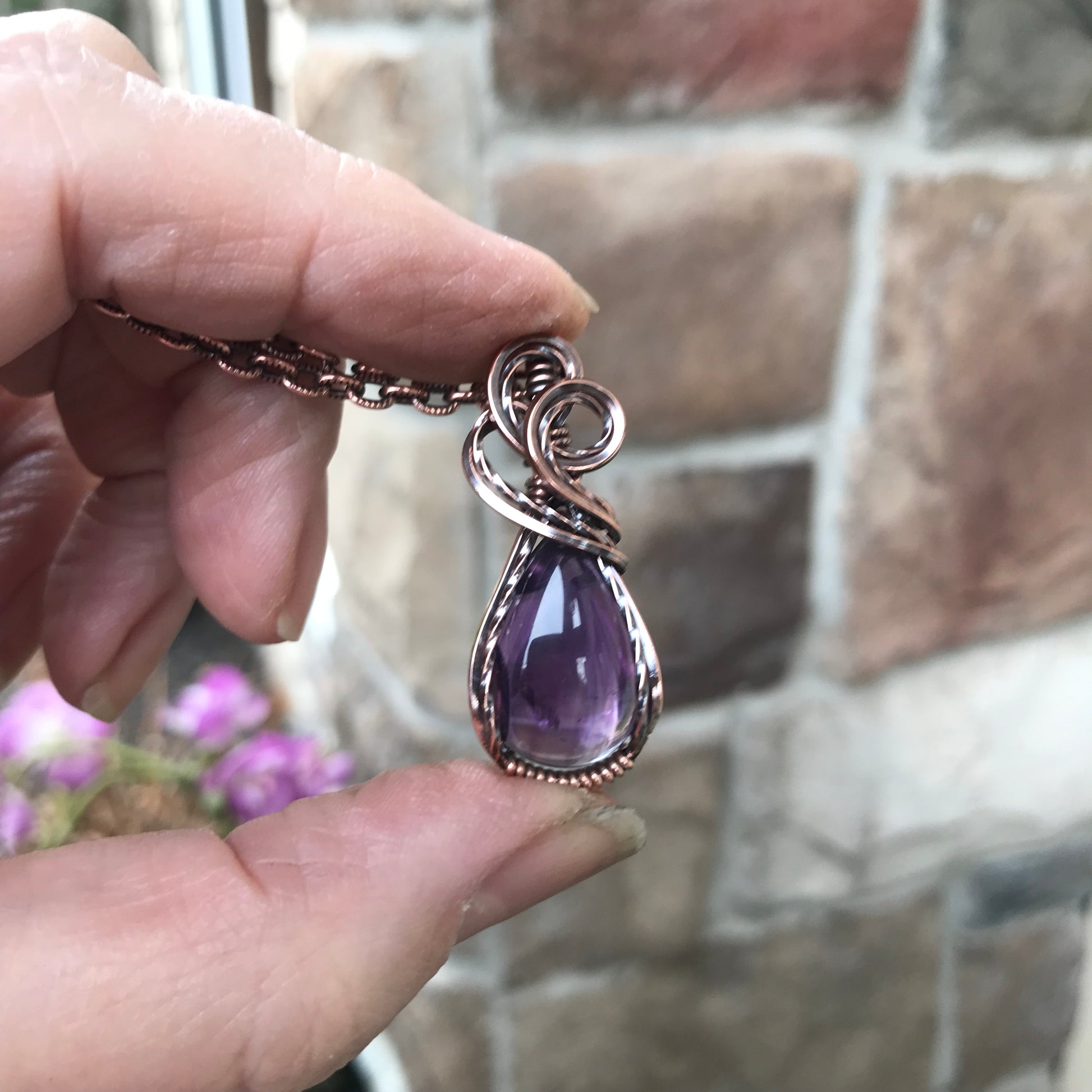 Amethyst Small Teardrop Copper Pendant