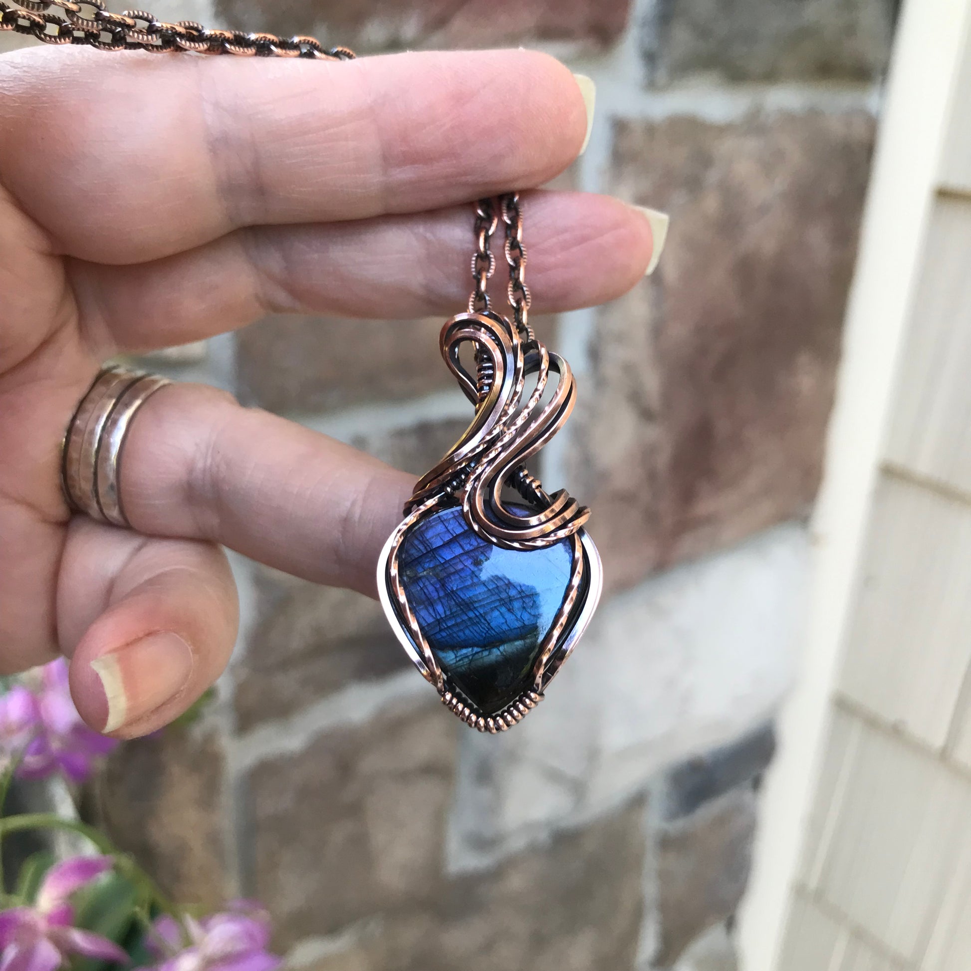 Indigo Purple Labradorite Copper Pendant