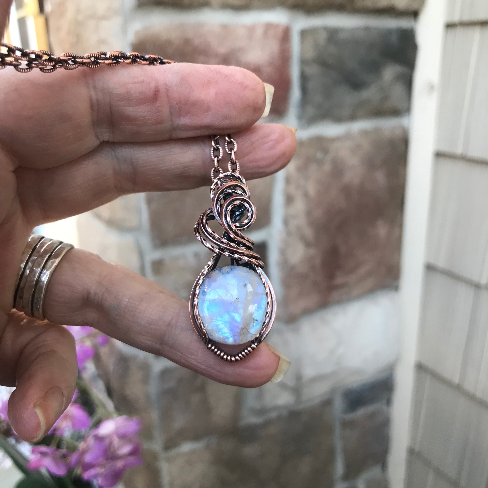 Blue Moonstone Round Copper Necklace