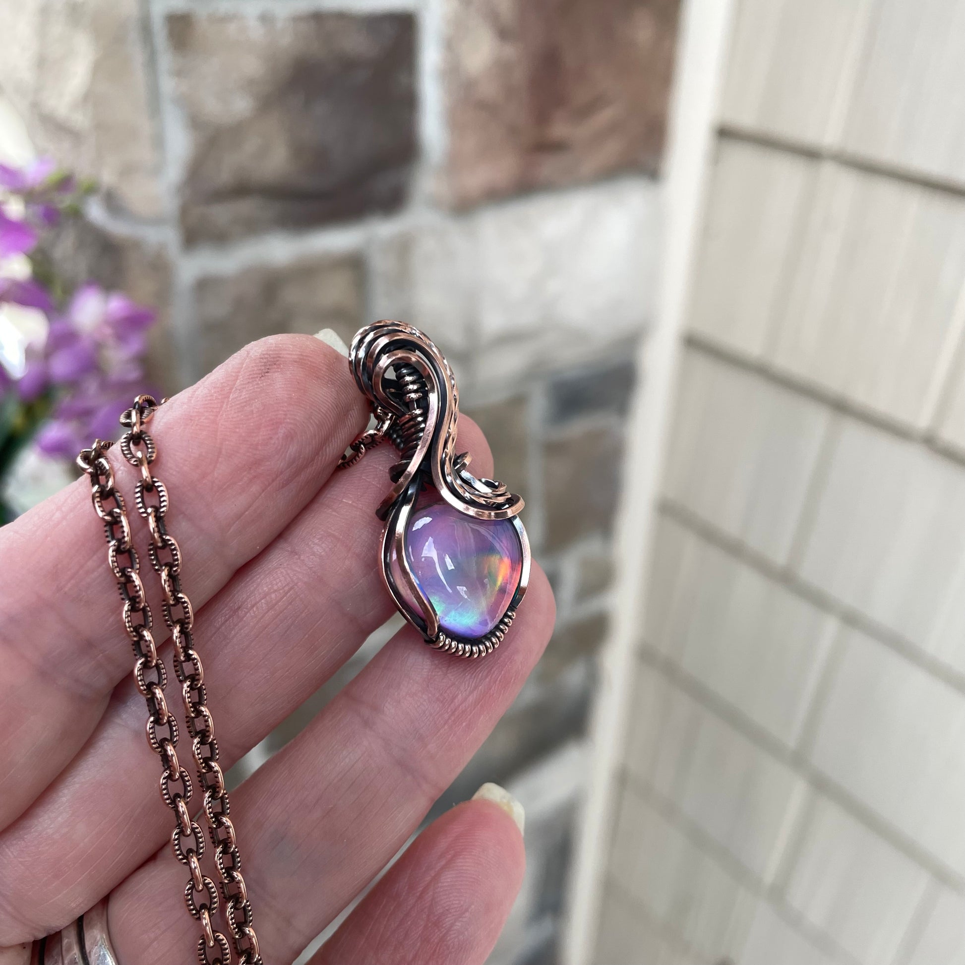Aurora Opal Pastel Copper Pendant