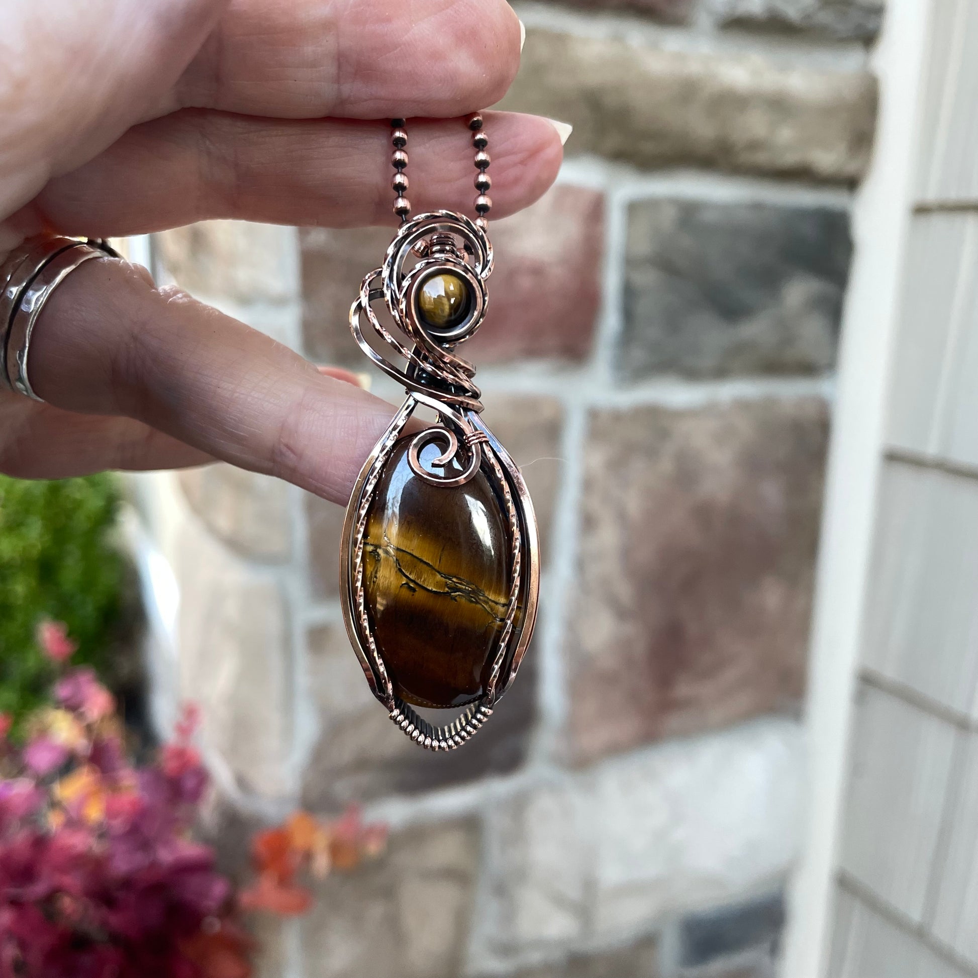 Tiger Eye Oval Copper Pendant