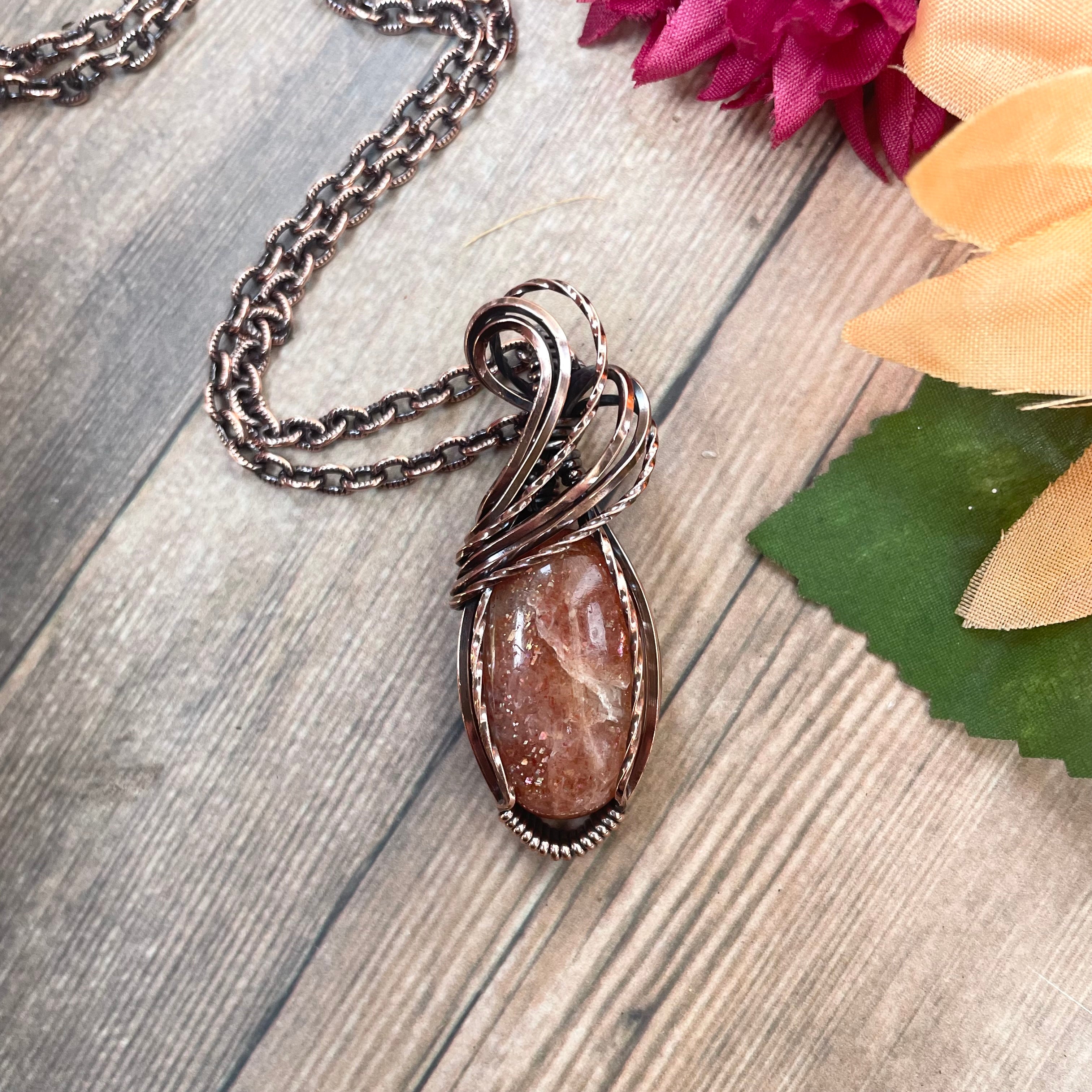 Sunstone Small Oval Copper Necklace
