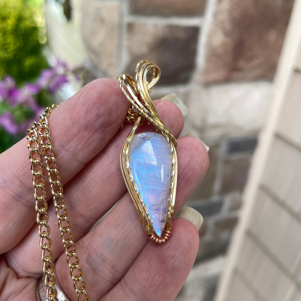 Moonstone Teardrop Brass Pendant