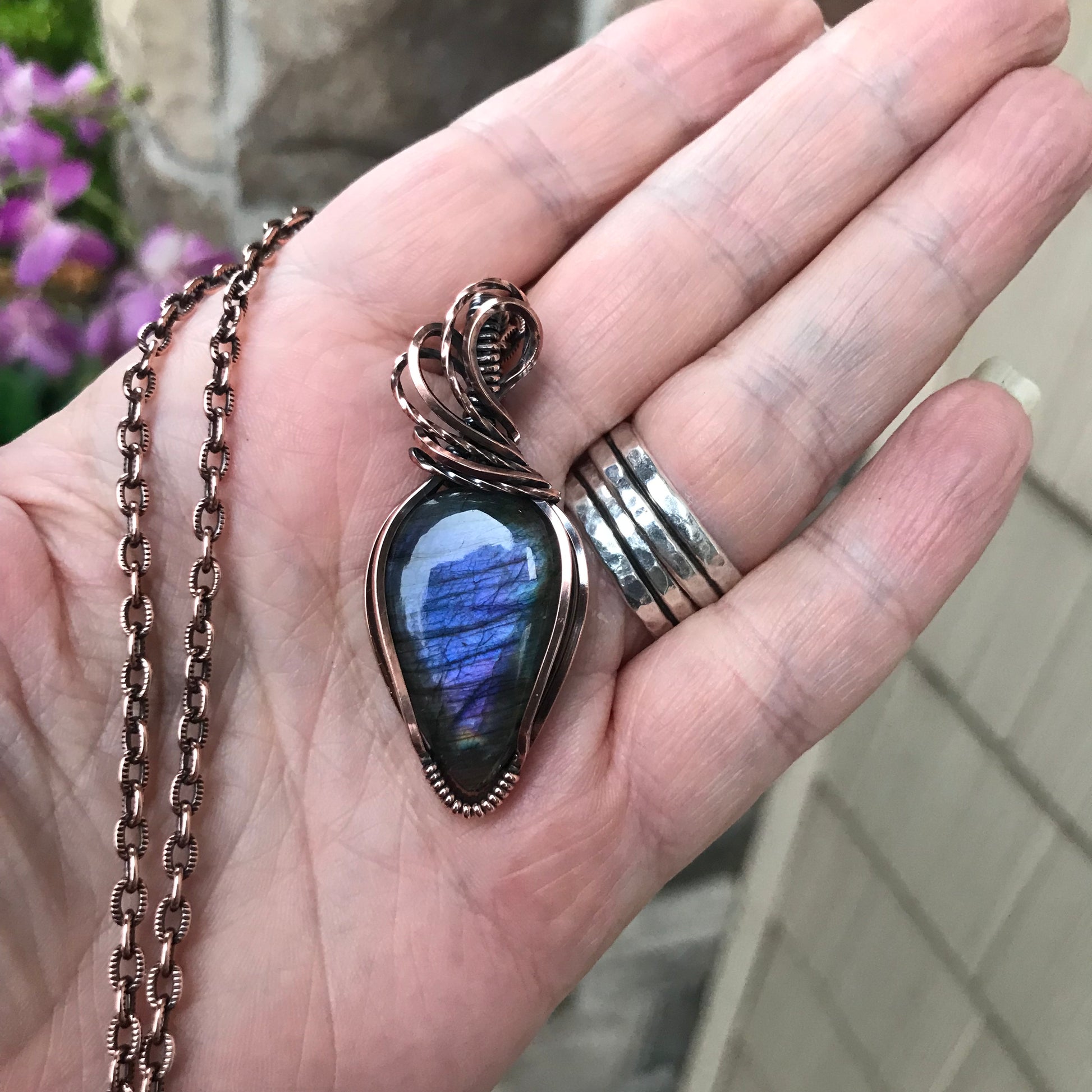 Purple Labradorite Teardrop Copper Necklace
