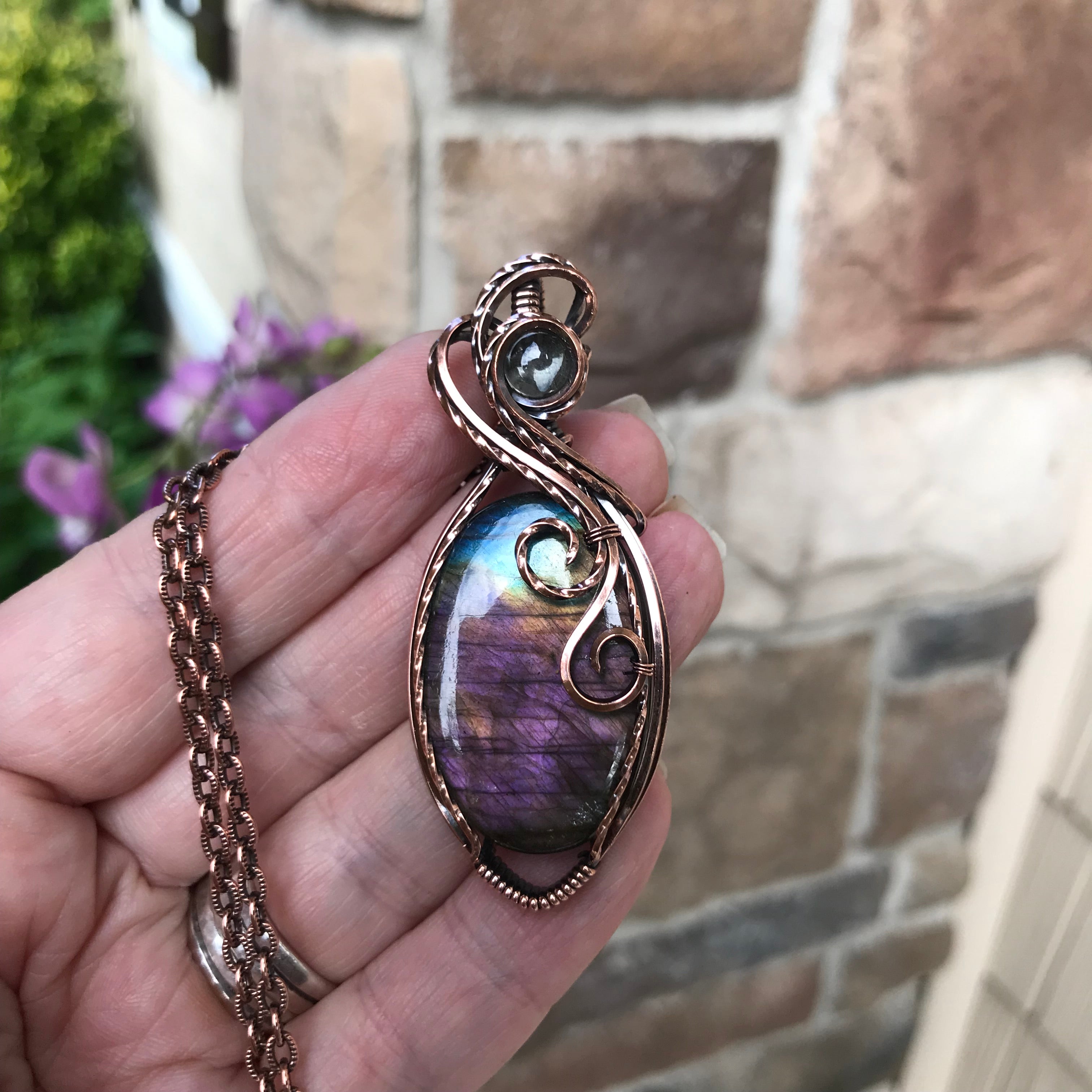 Purple Labradorite & Prasiolite Oval Copper Necklace