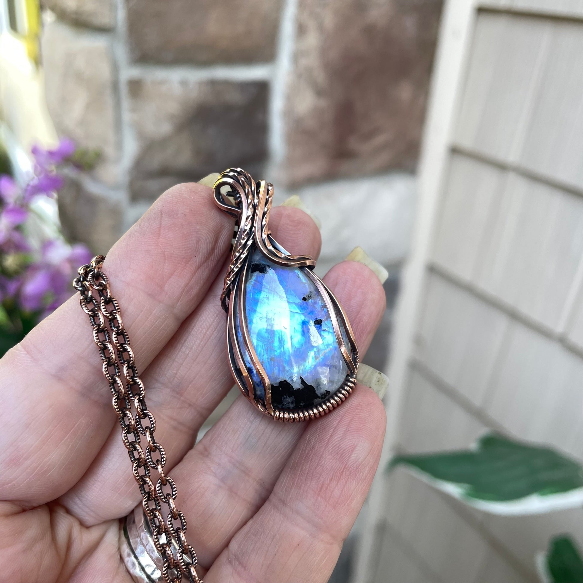 Moonstone with Black Tourmaline Copper Necklace