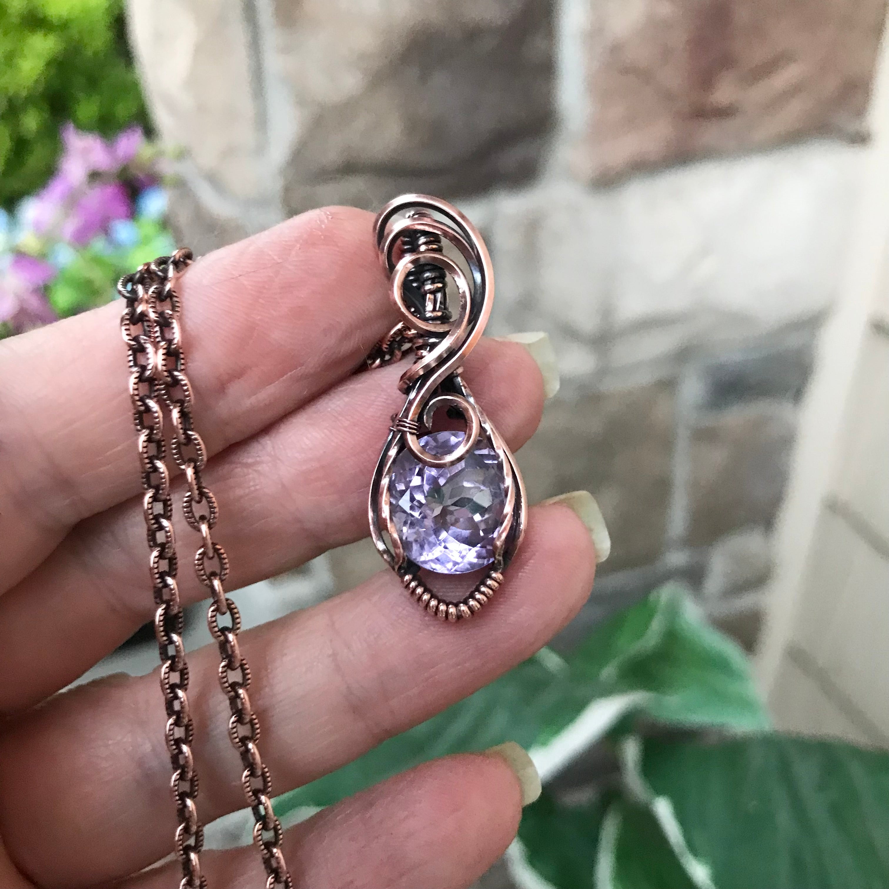 Faceted Pink Amethyst Copper Pendant