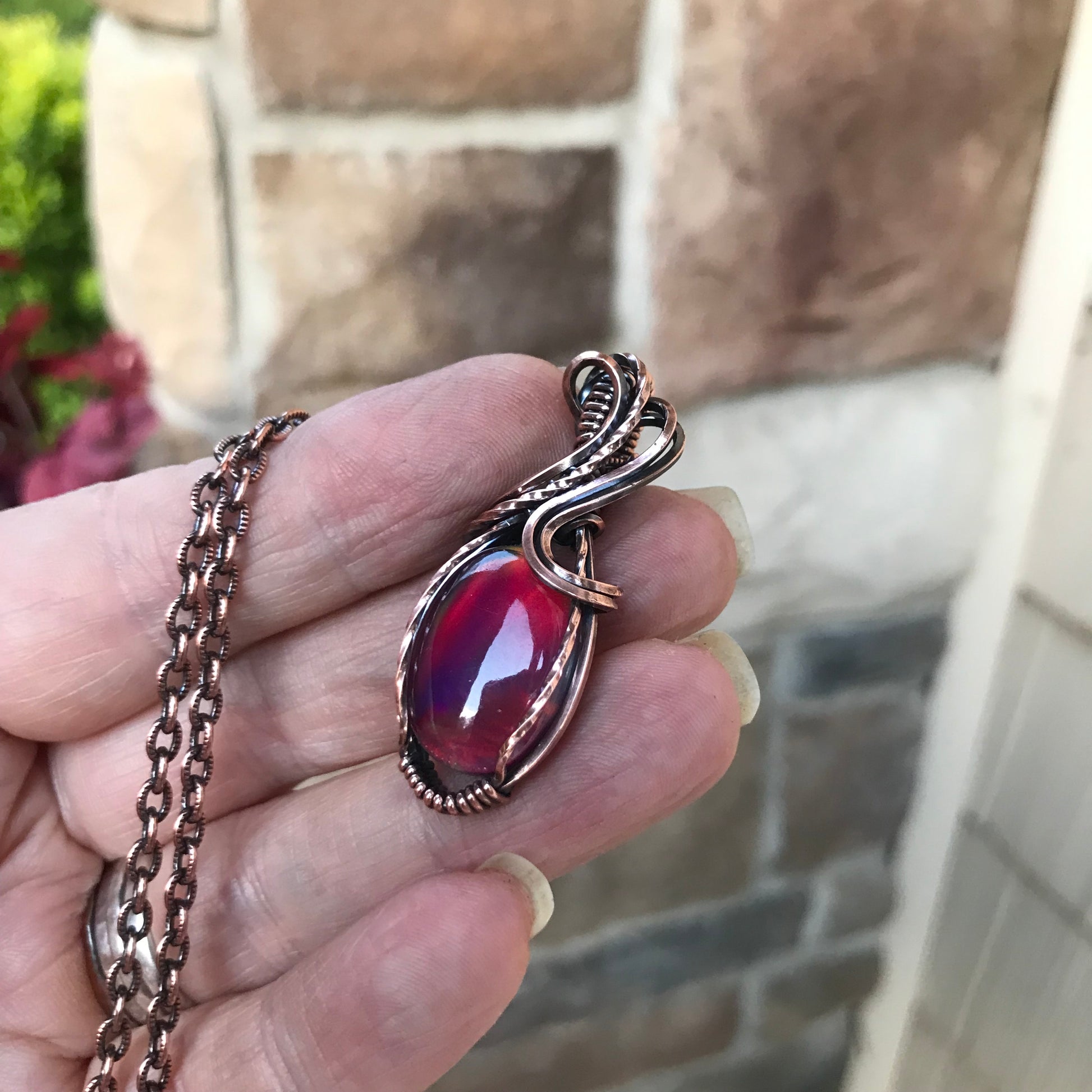 Aurora Opal Maroon Copper Necklace