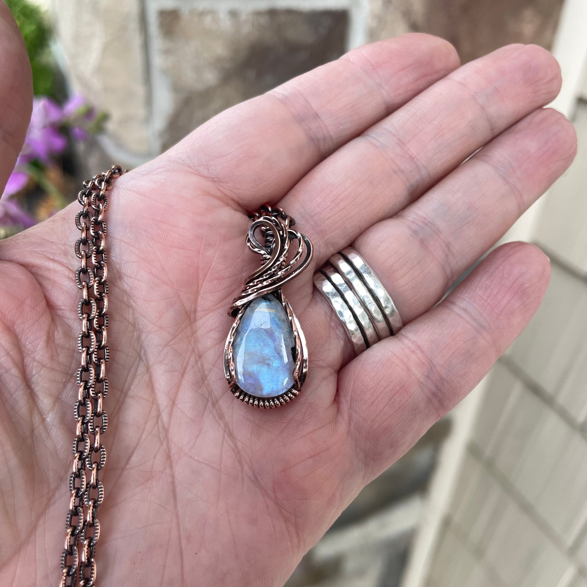 Moonstone Small Teardrop Copper Pendant