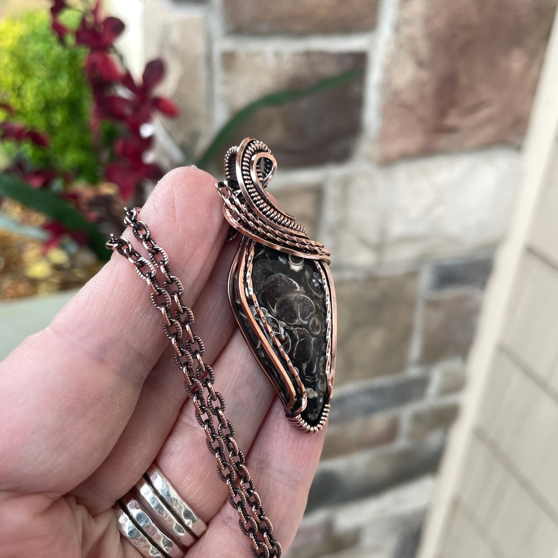 Turritella Agate Copper Pendant