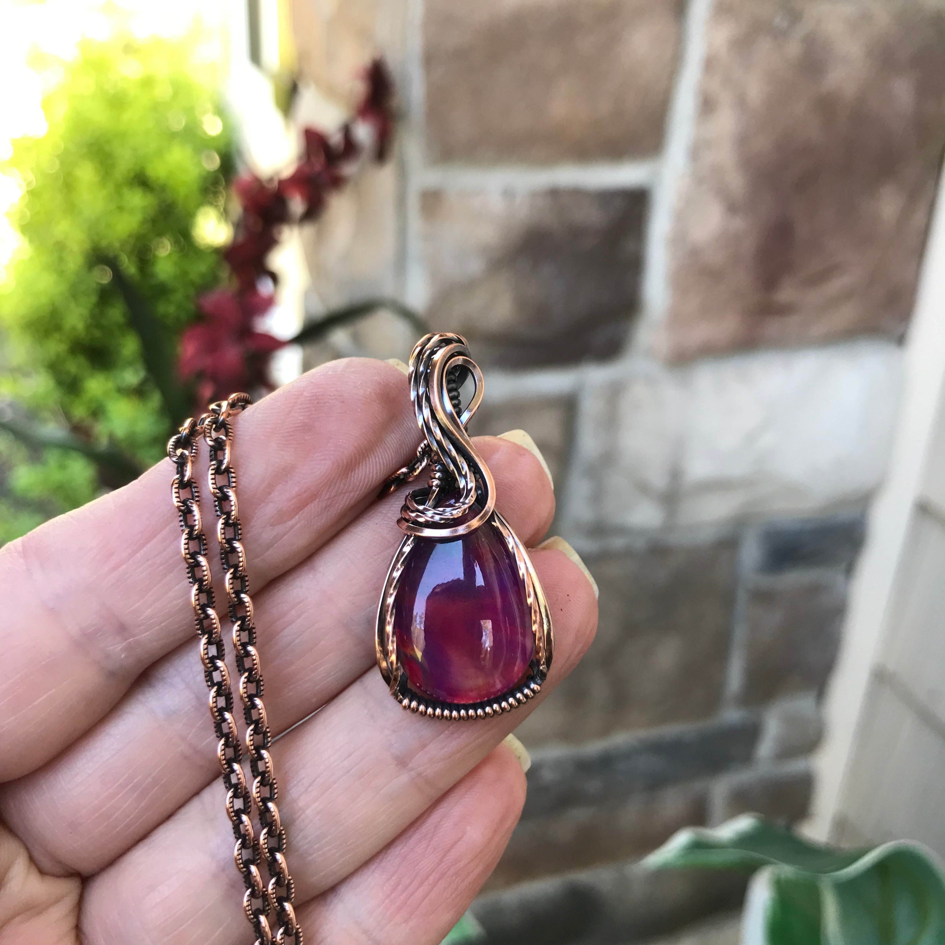 Aurora Opal Red & Purple Copper Pendant