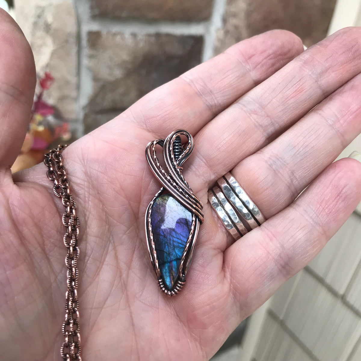 Purple Rainbow Labradorite Copper Pendant