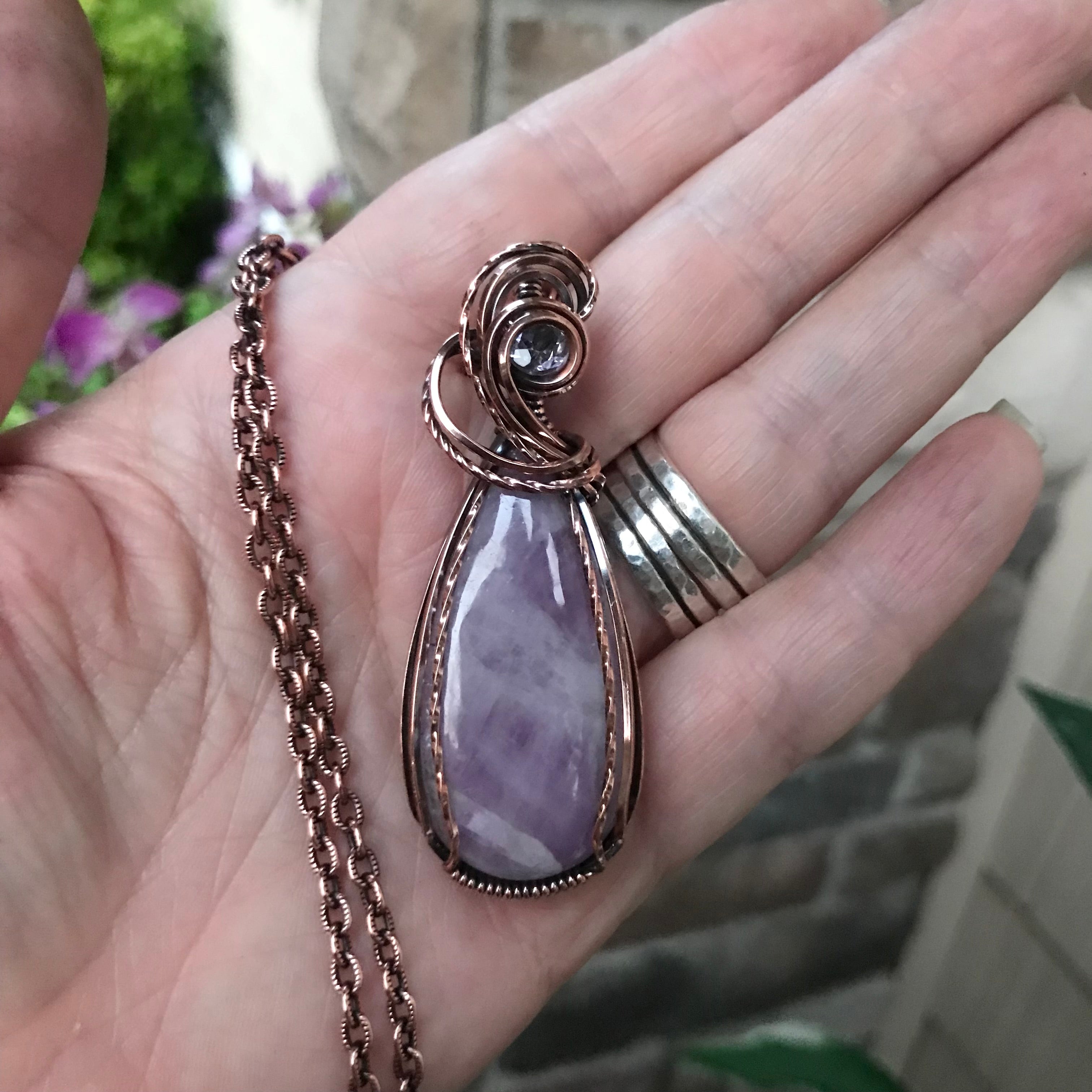 Kunzite & Pink Amethyst Copper Pendant