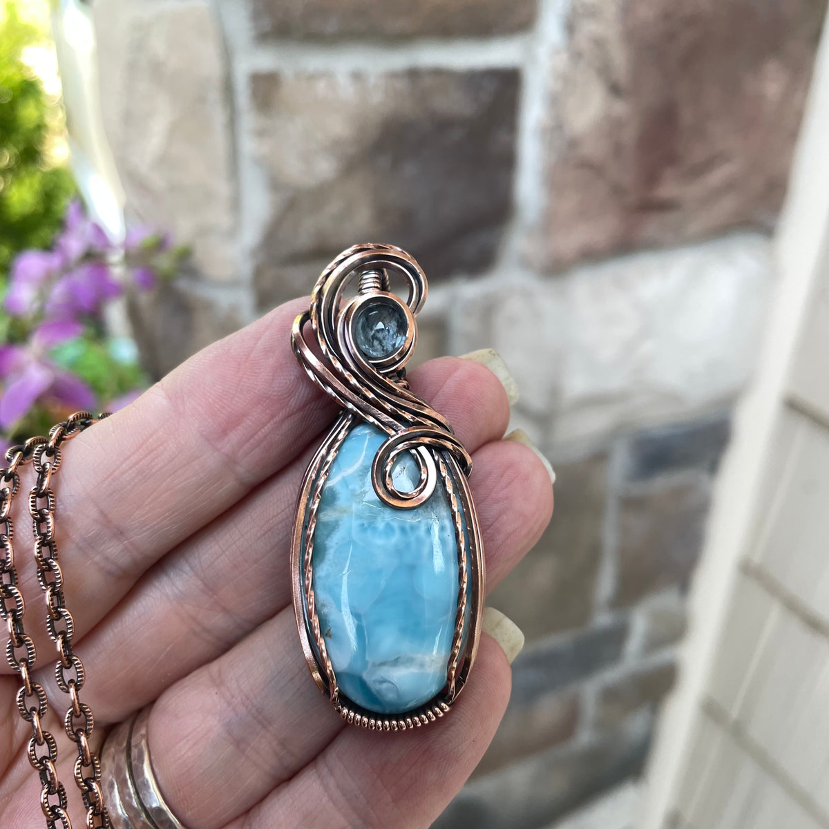 Larimar & Aquamarine Oval Copper Necklace