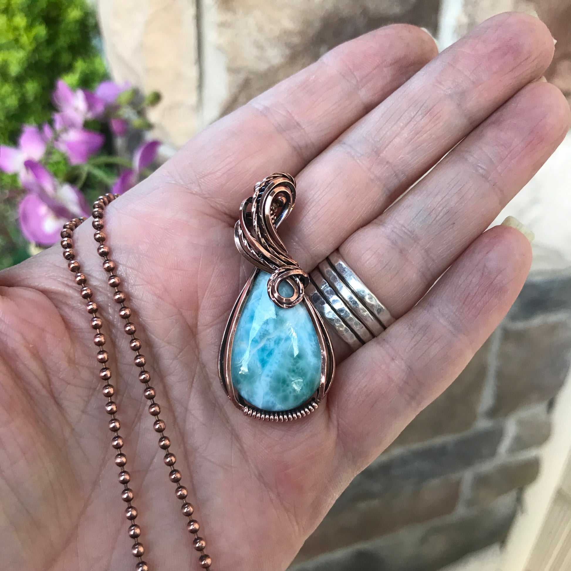 Larimar Small Teardrop Copper Pendant