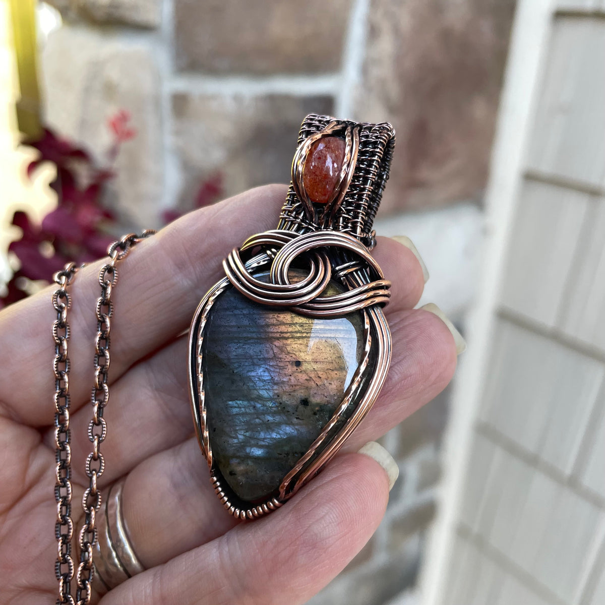 Blue Gold Labradorite & Sunstone Copper Necklace