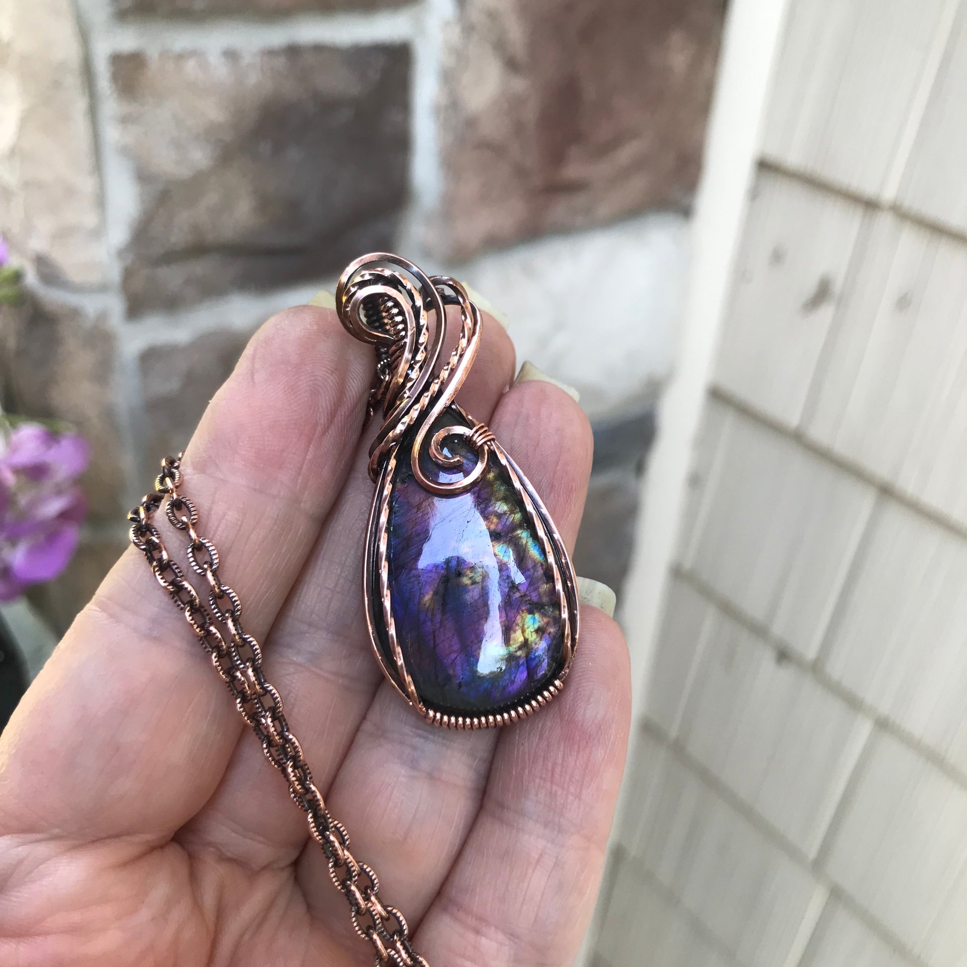 Pink Purple Labradorite Copper Pendant