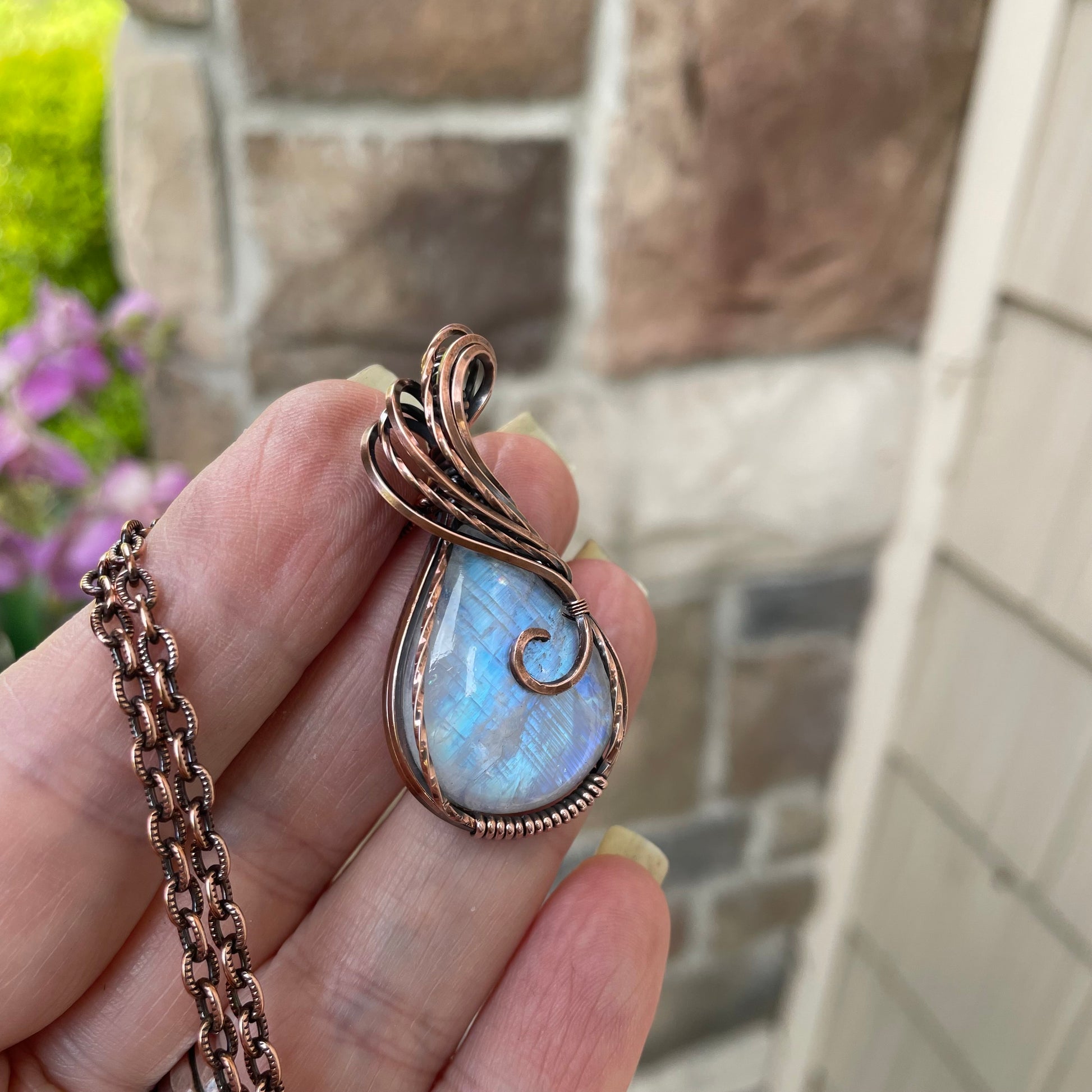 Blue Moonstone Copper Necklace