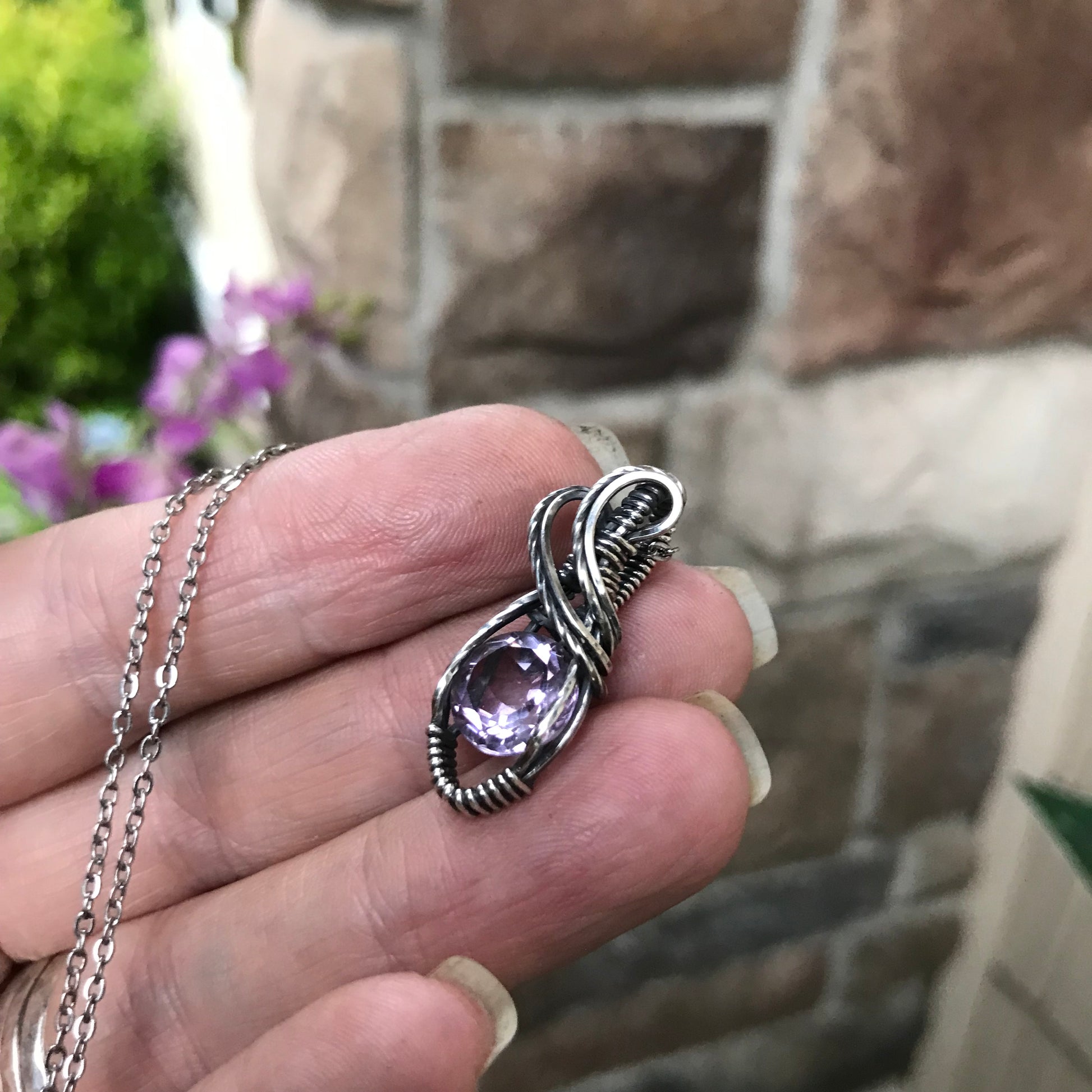 Pink Amethyst Sterling Silver Mini Pendant