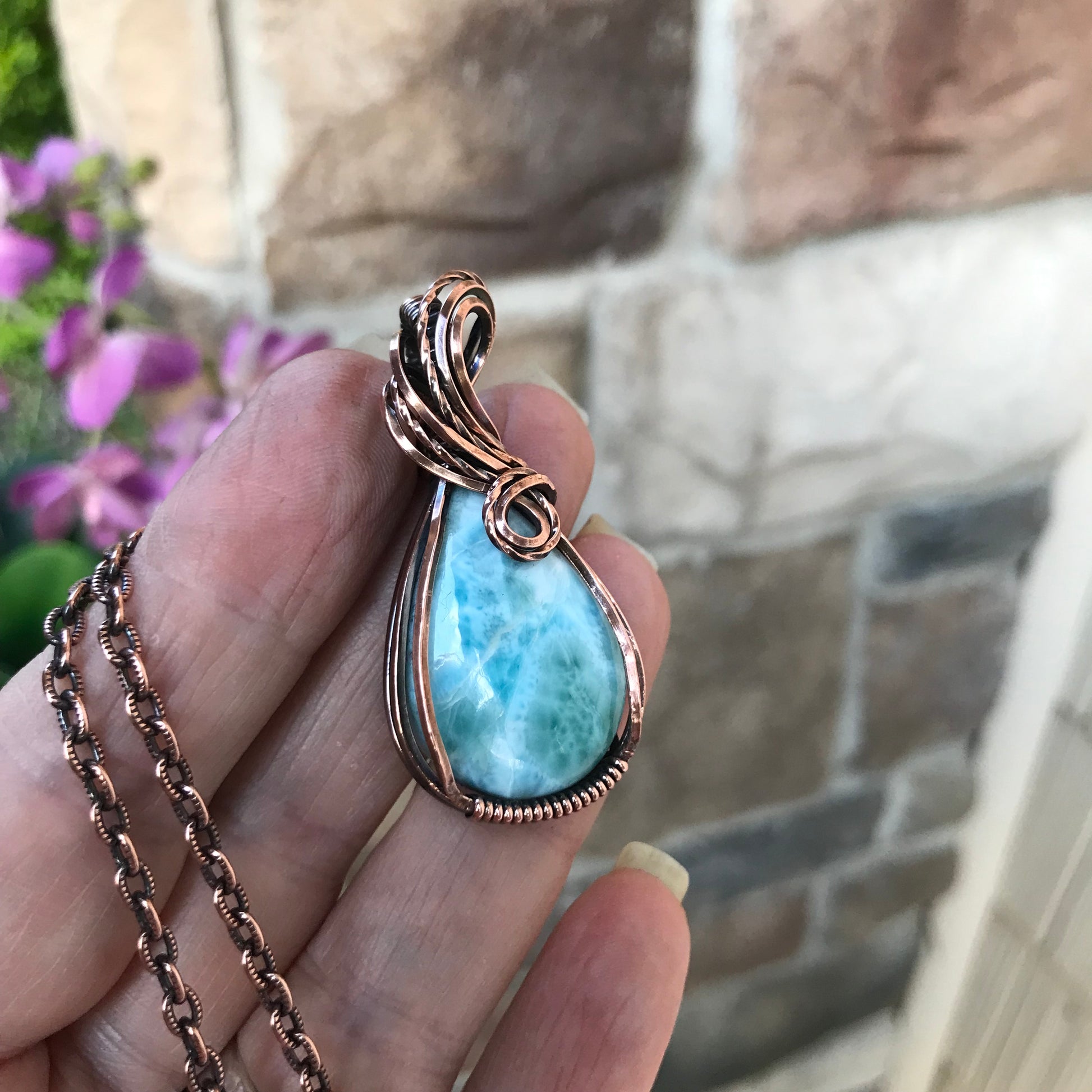 Larimar Small Teardrop Copper Pendant