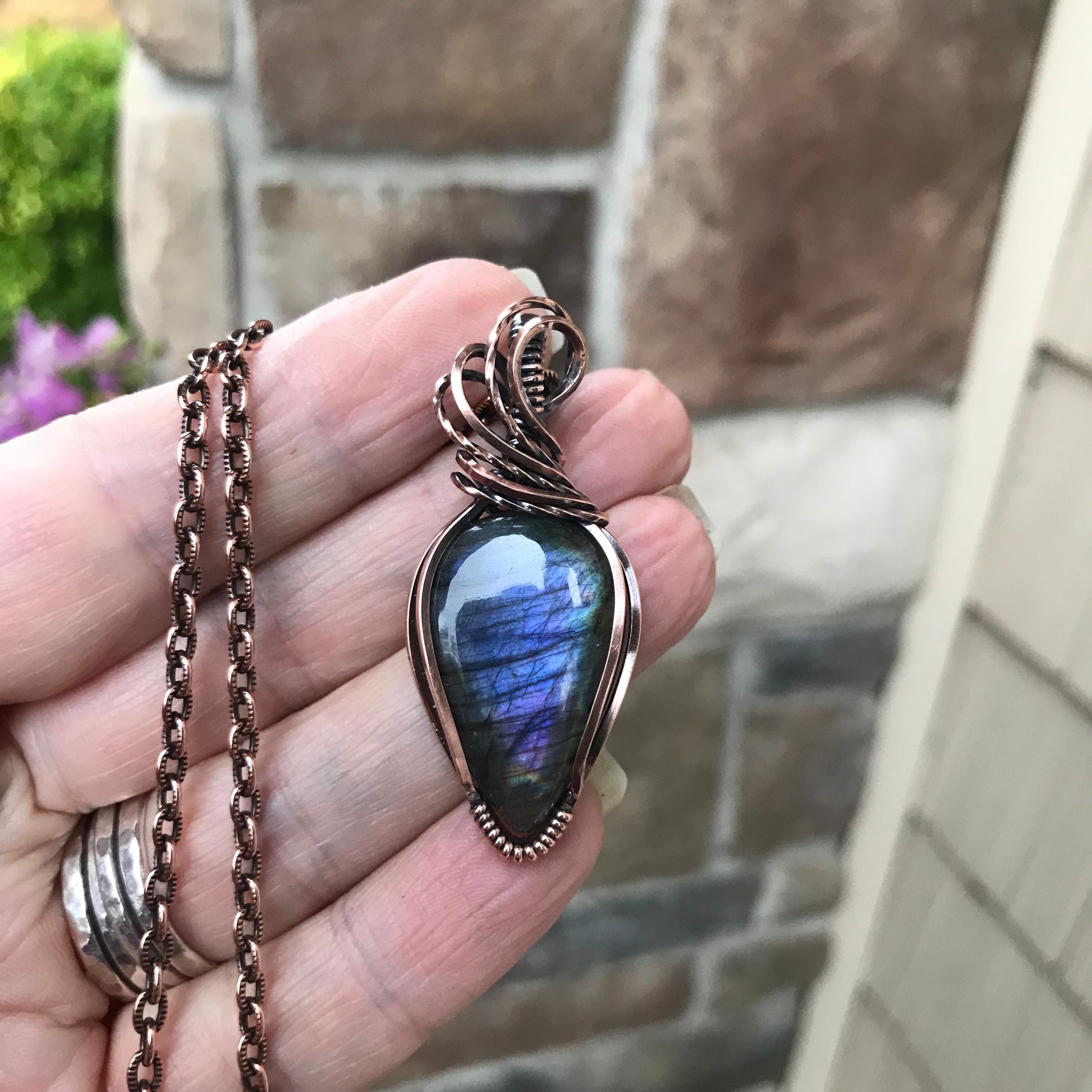 Purple Labradorite Teardrop Copper Necklace