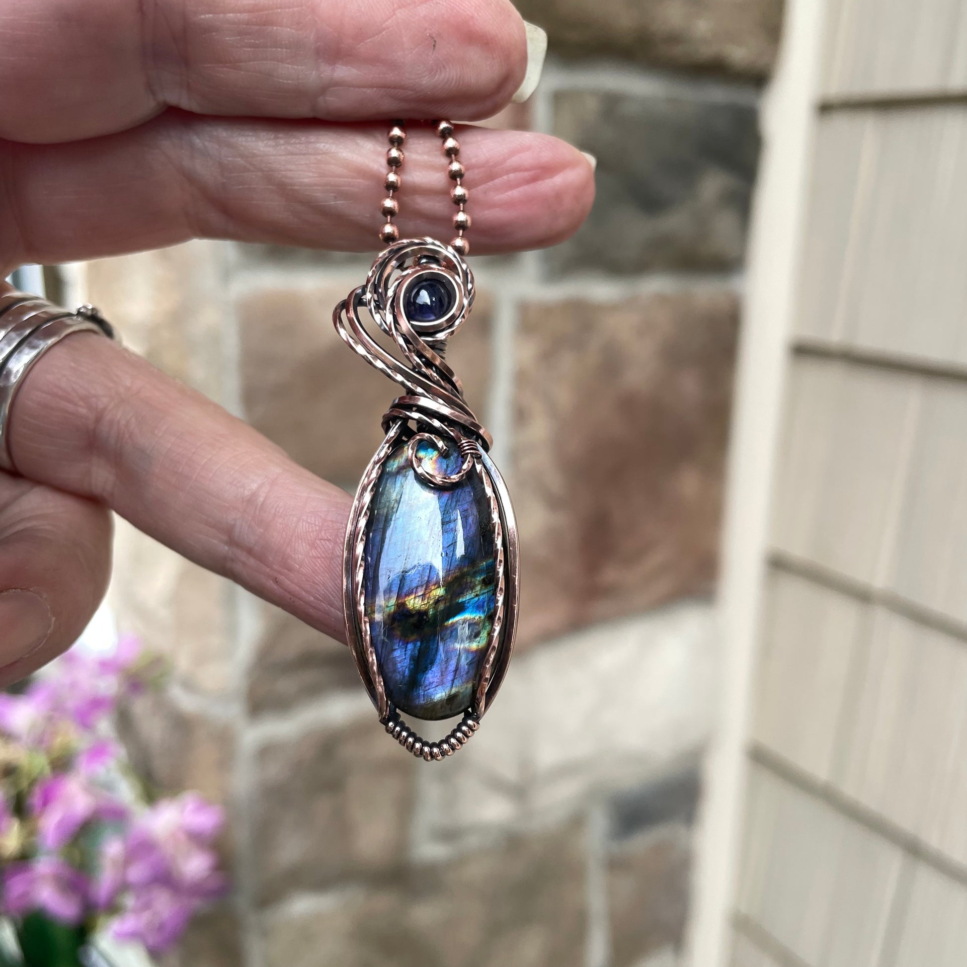 Indigo Labradorite & Iolite Copper Pendant