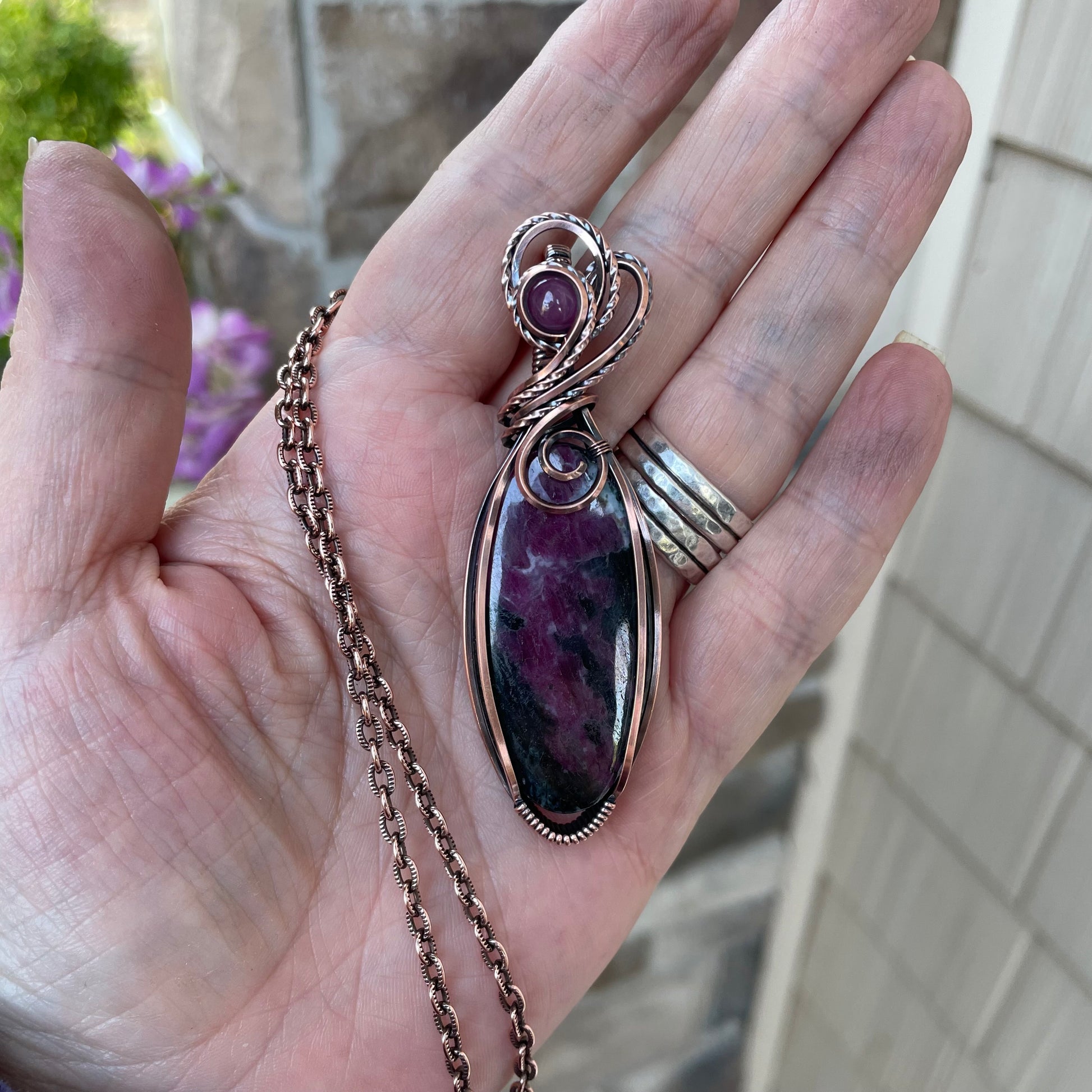 Ruby & Pink Sapphire Copper Pendant