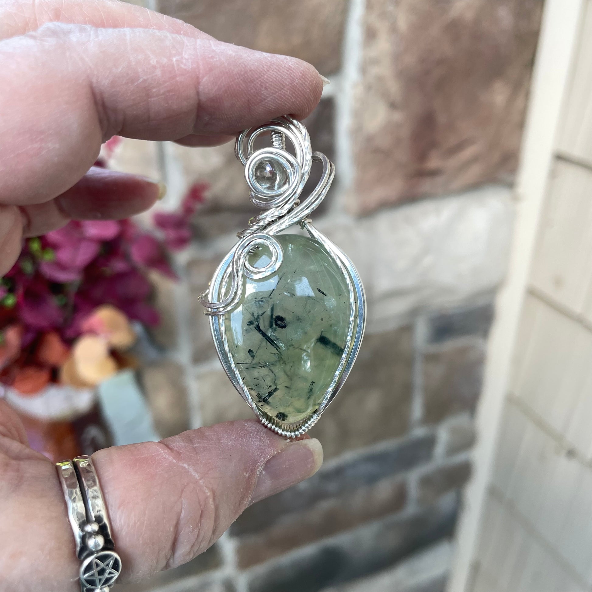 Prehnite & Prasiolite Silver Pendant