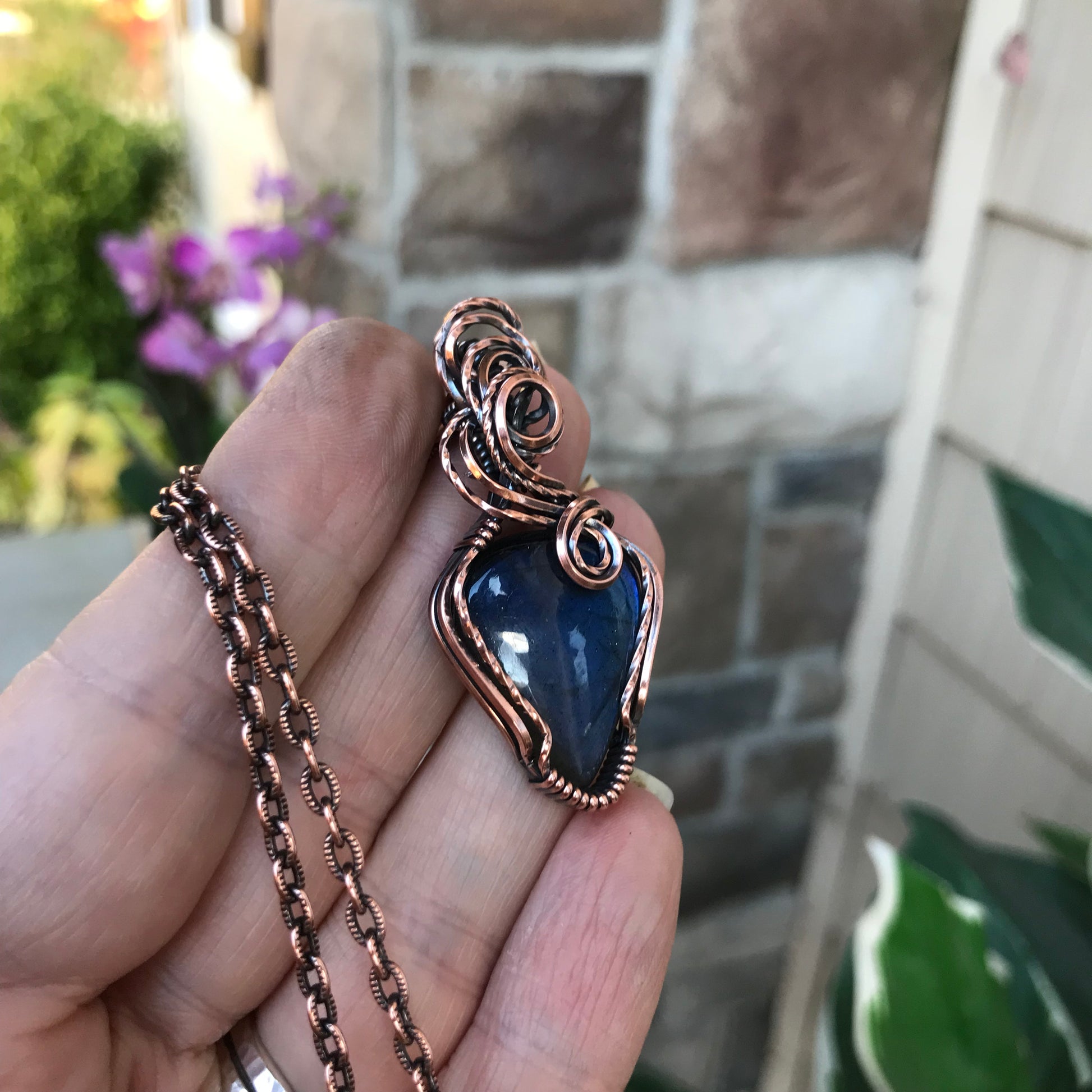 Electric Blue Labradorite Copper Necklace