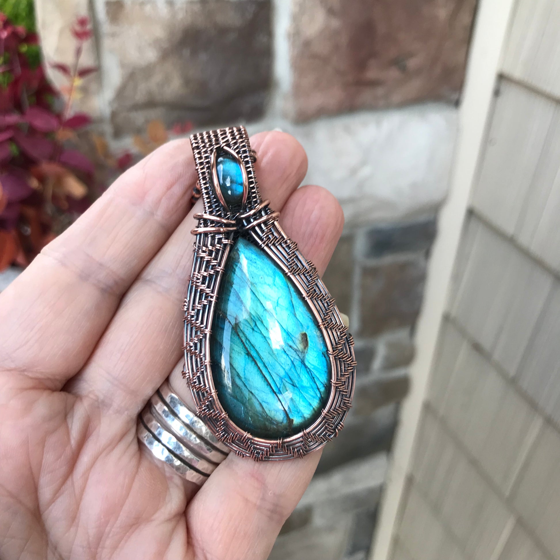 DISCOUNTED - Blue Labradorite Woven Copper Necklace