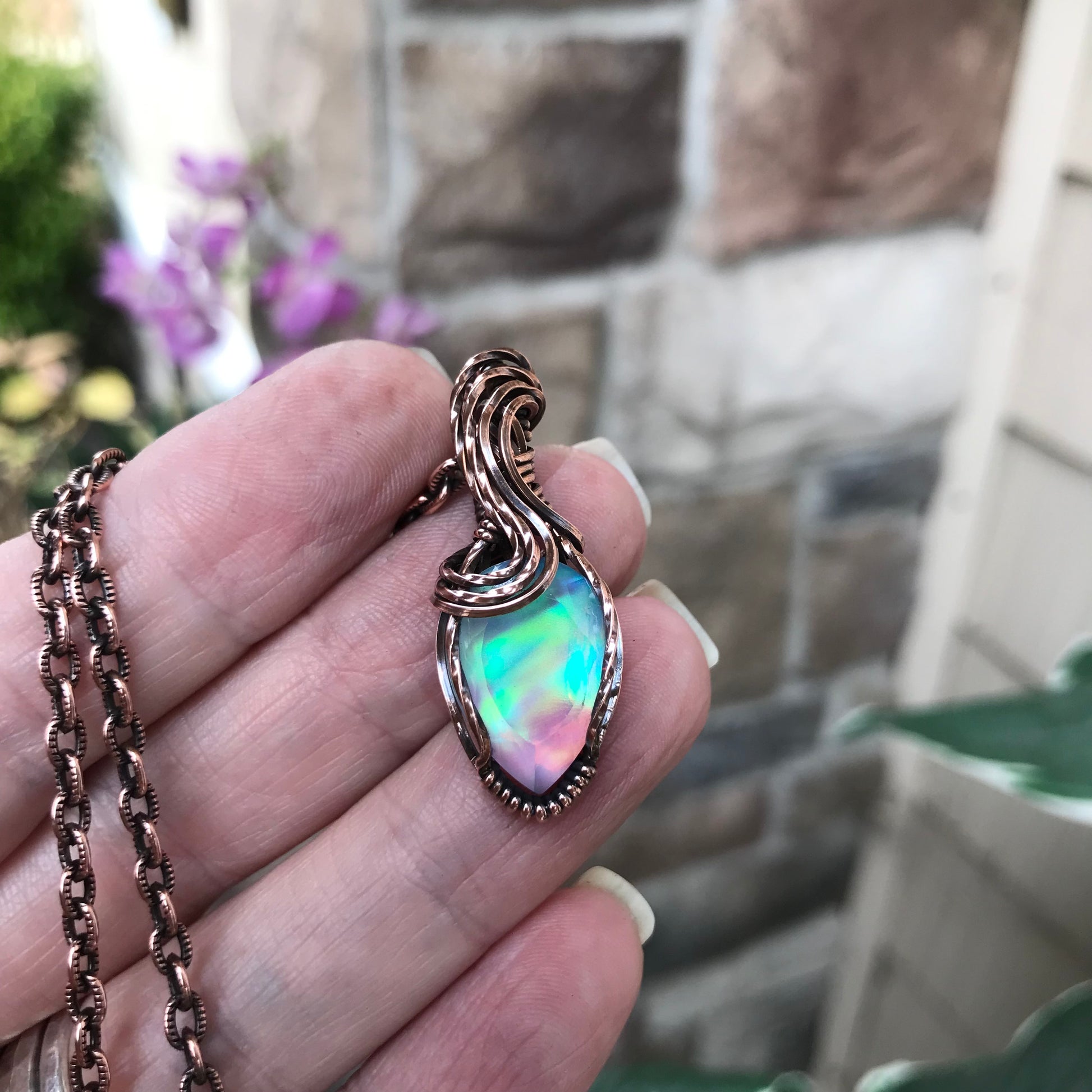 Aurora Opal Mini Copper Necklace