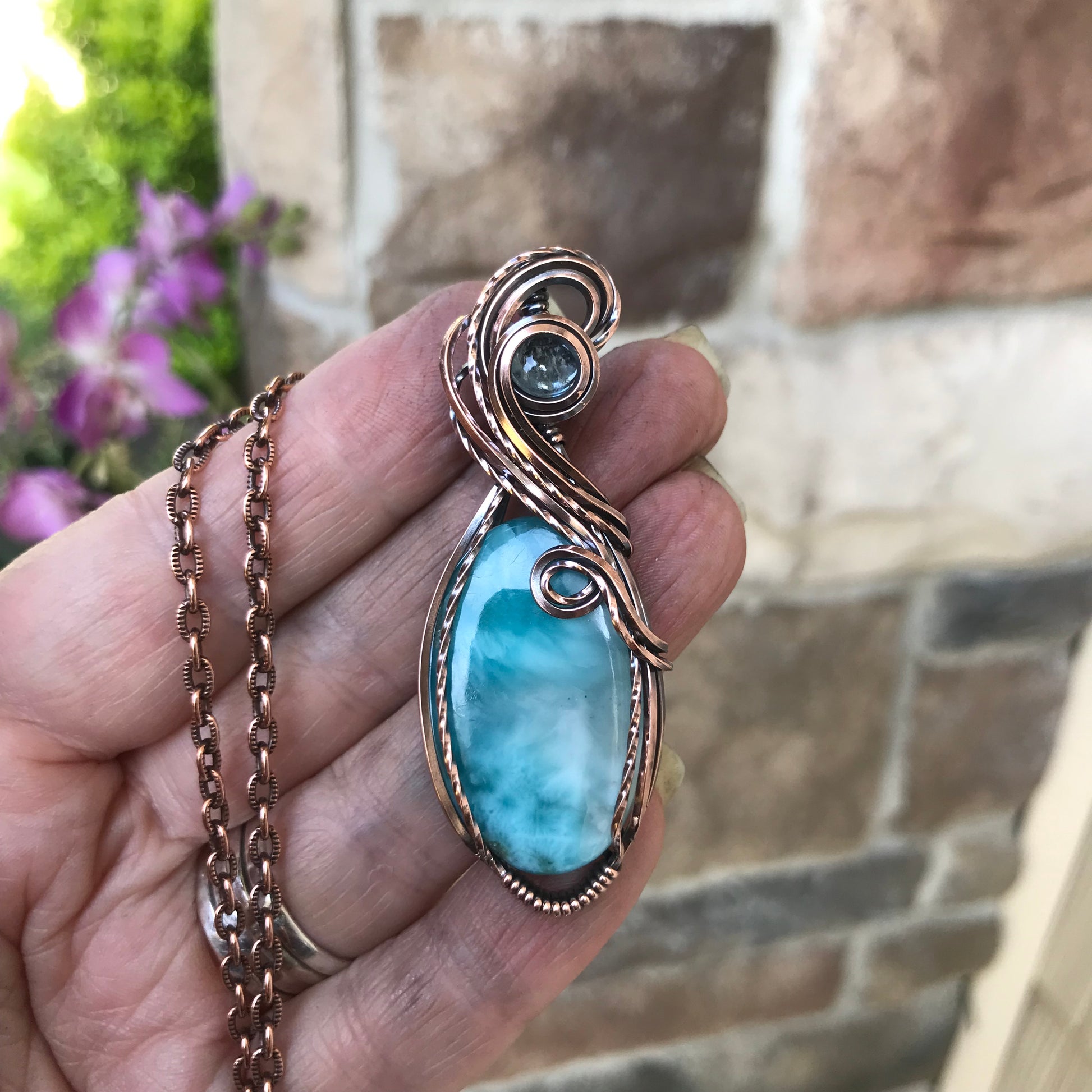 Larimar & Aquamarine Oval Copper Necklace