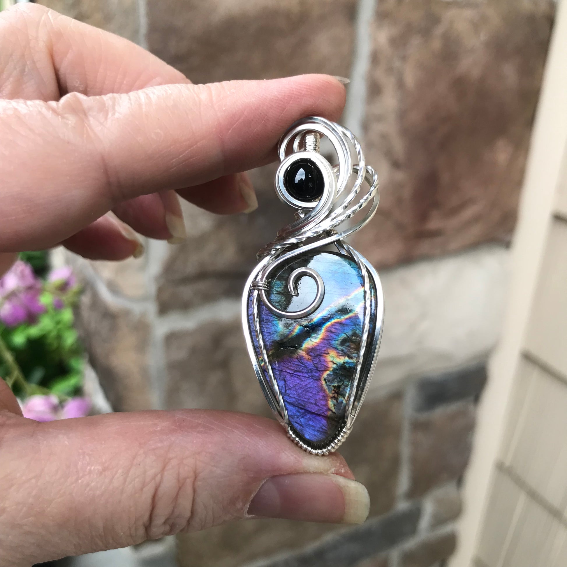 RESERVED - Purple Labradorite & Black Onyx Silver Necklace
