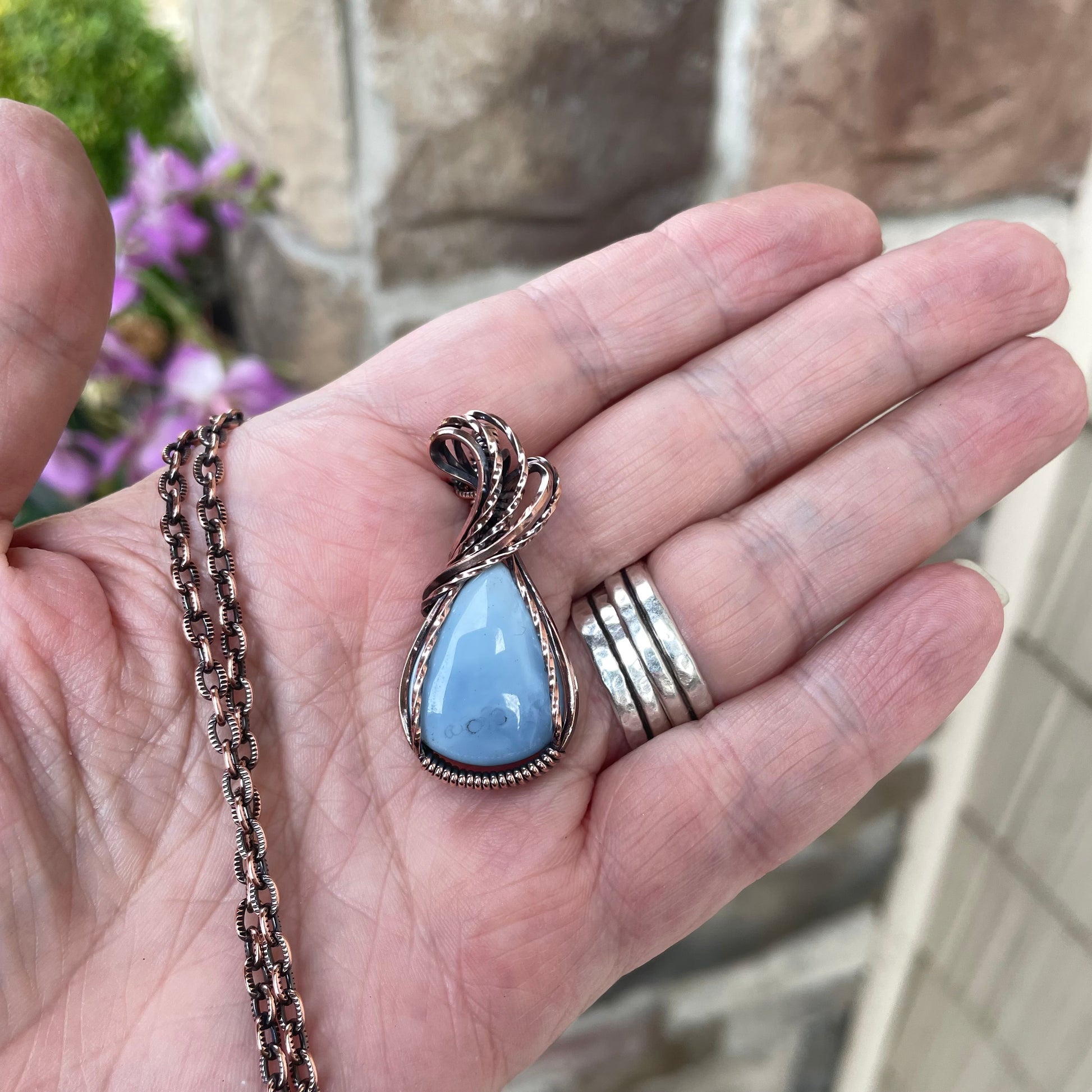 Blue Opal Teardrop Small Copper Necklace