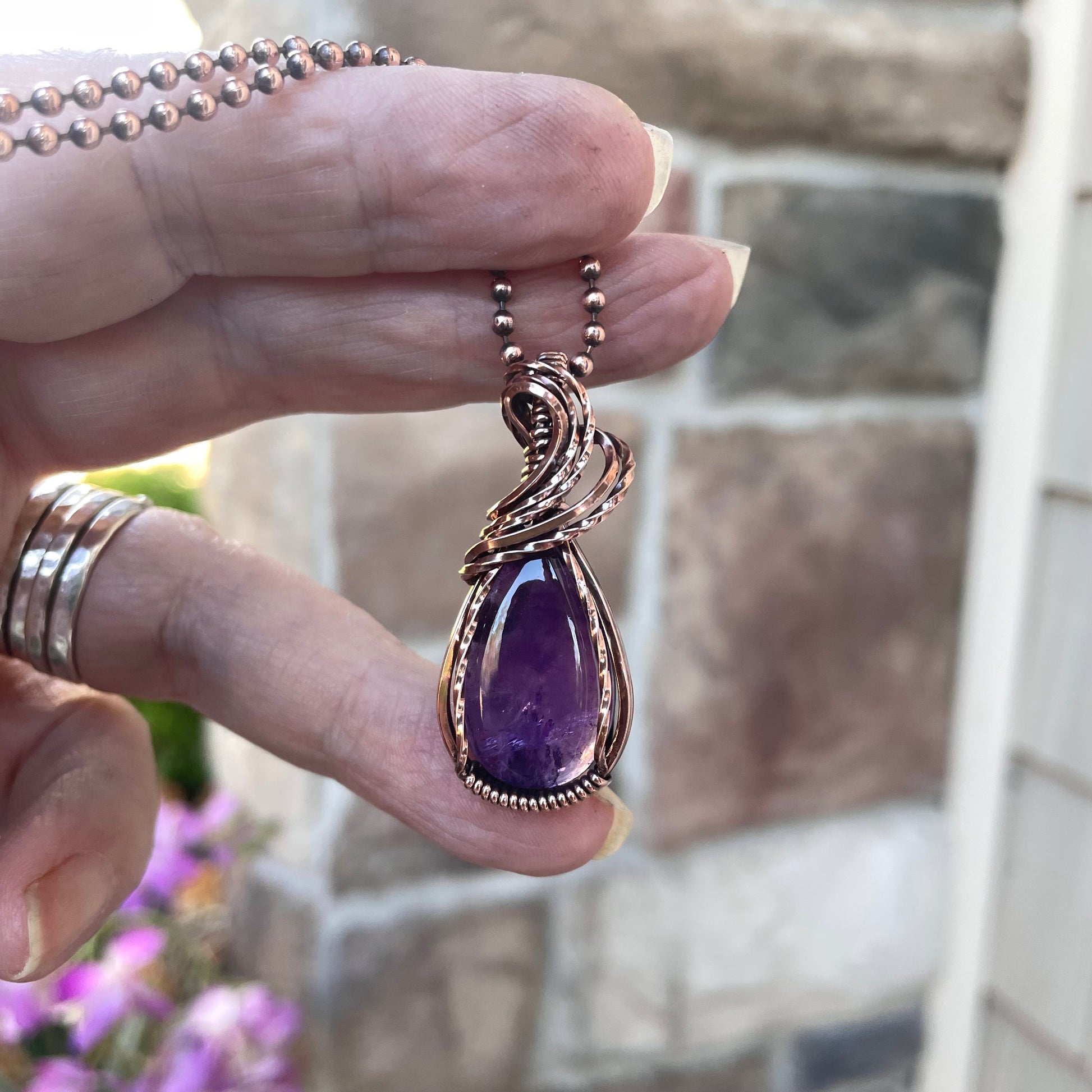 Amethyst Small Teardrop Copper Pendant