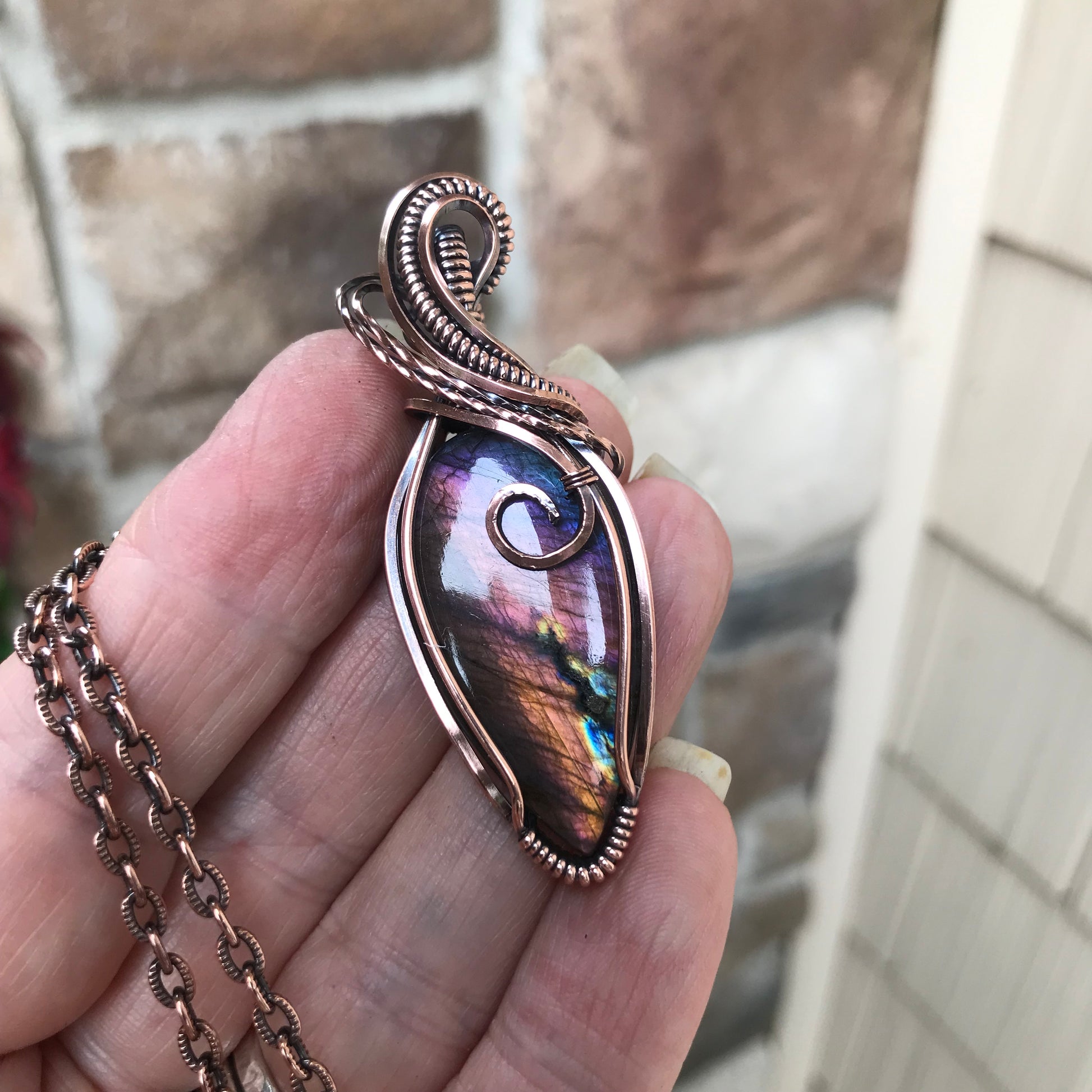 Rainbow Labradorite Copper Pendant