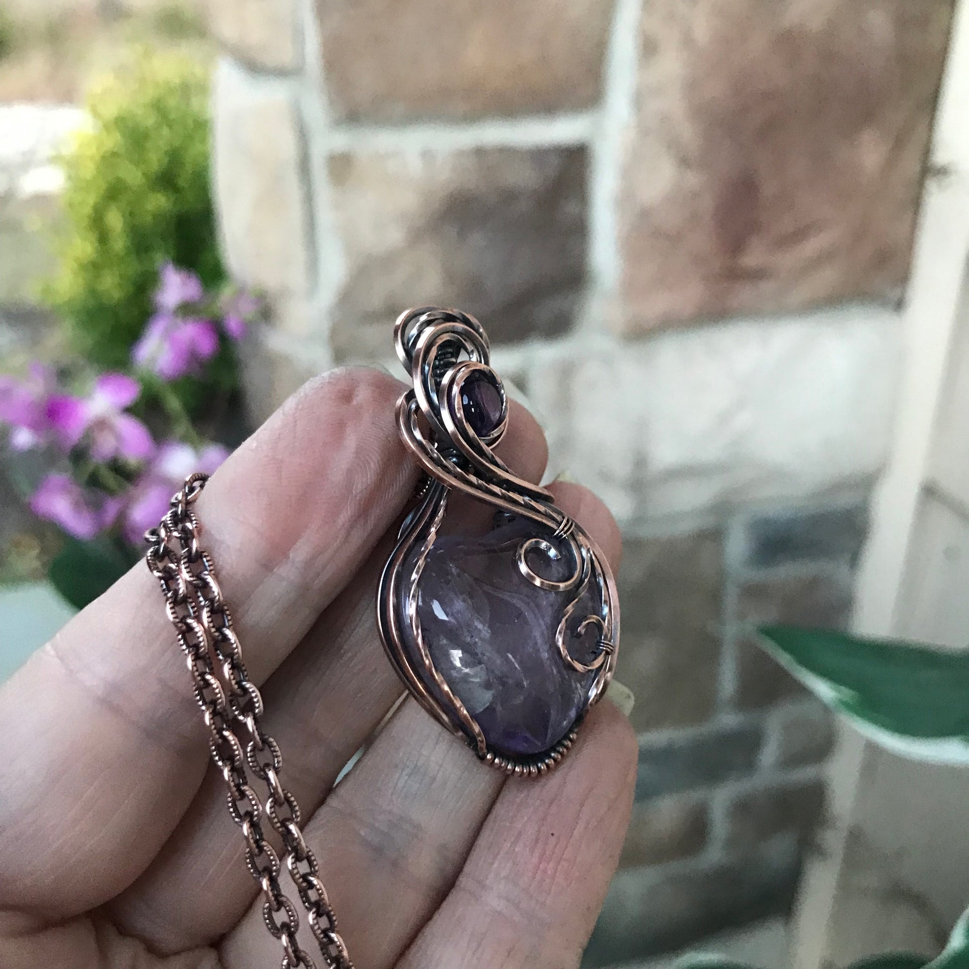 Amethyst Heart with Amethyst Accent Copper Pendant