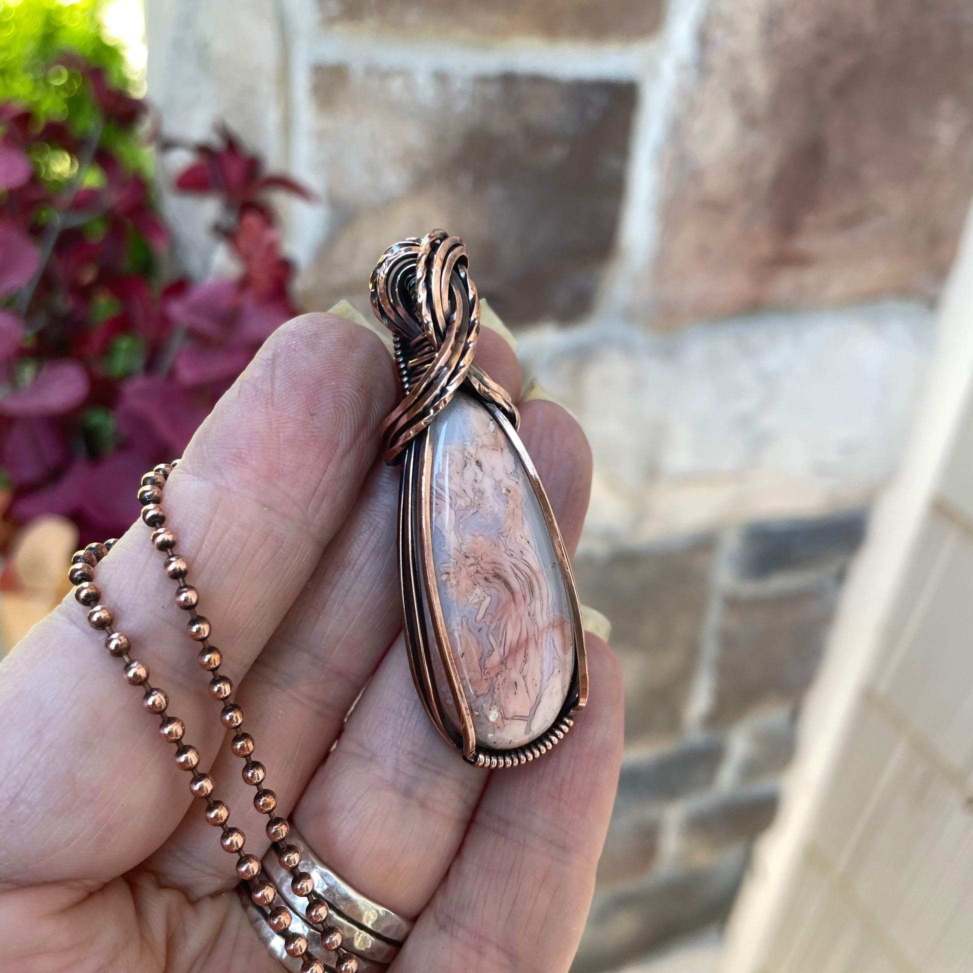 Cotton Candy Slender Teardrop Copper Necklace