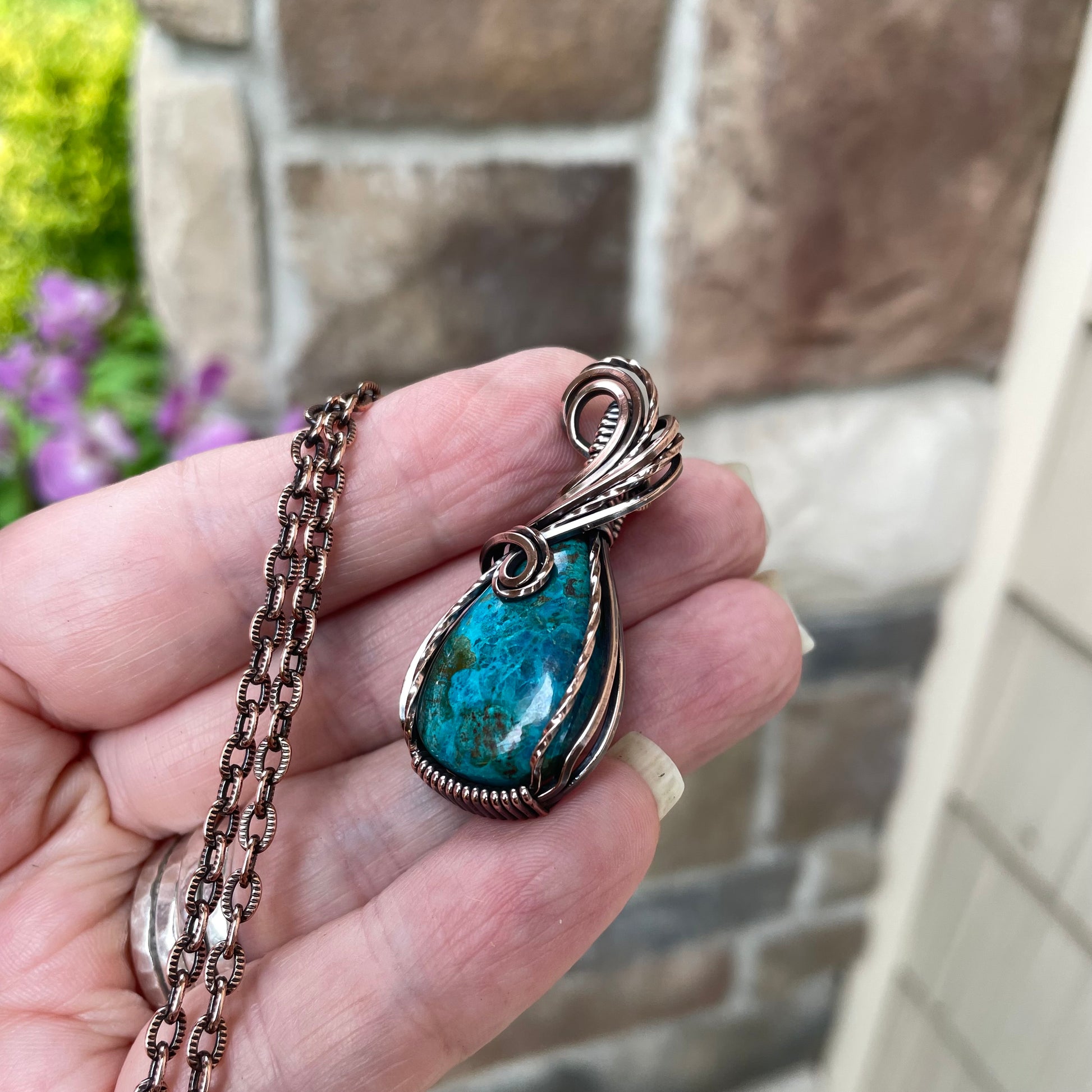 Chrysocolla Teardrop Copper Pendant