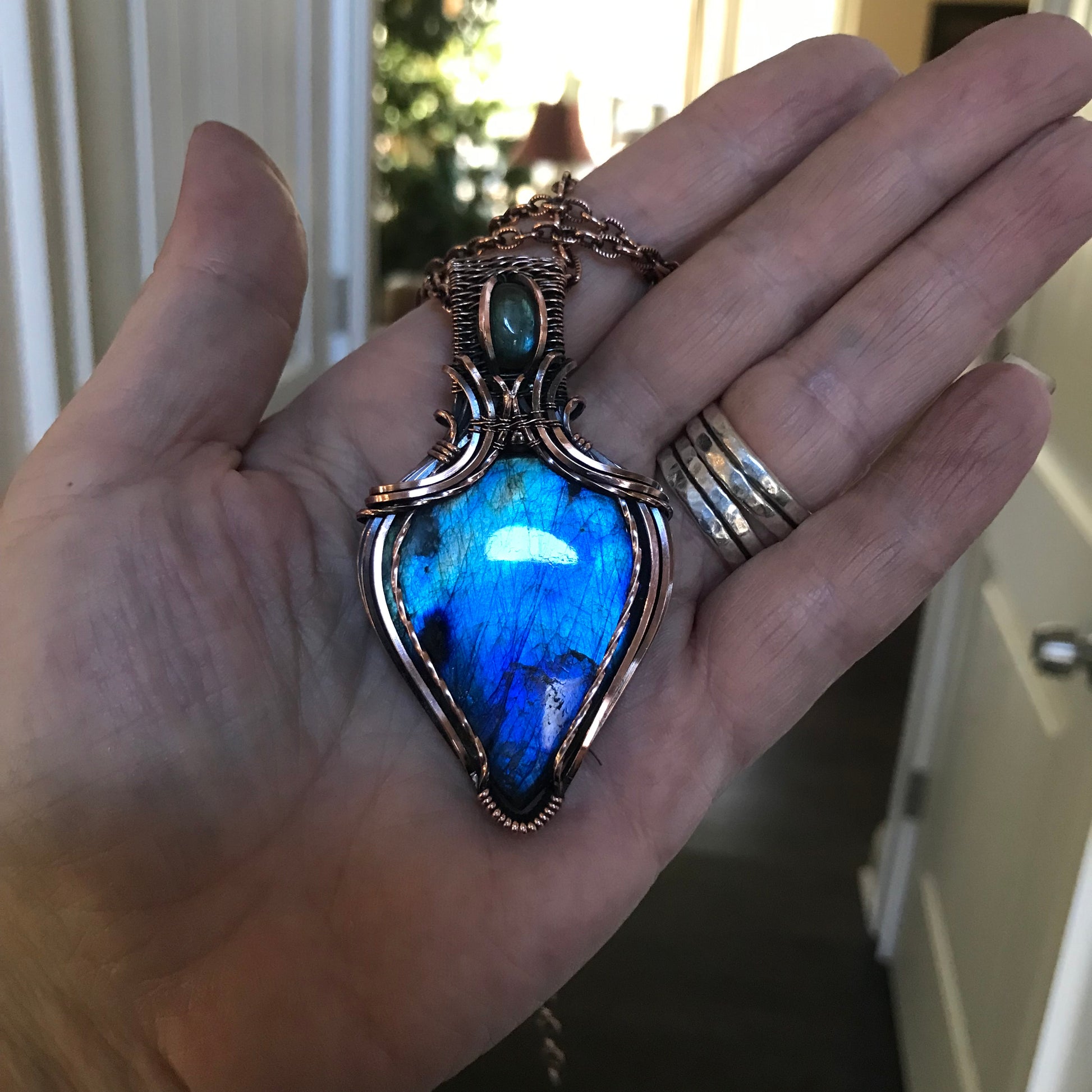 RESERVED - Blue Labradorite Copper Pendant with Weaving